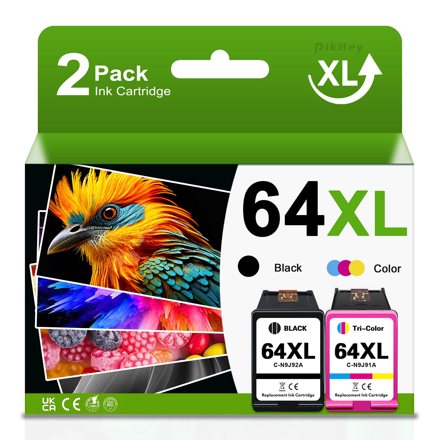 PikBey 64XL Ink Cartridges Black Color Combo Pack Replacement for HP Ink 64 64XL High Yield for Envy Inspire 7200 7200e 7900 7955e 7958e Envy Photo