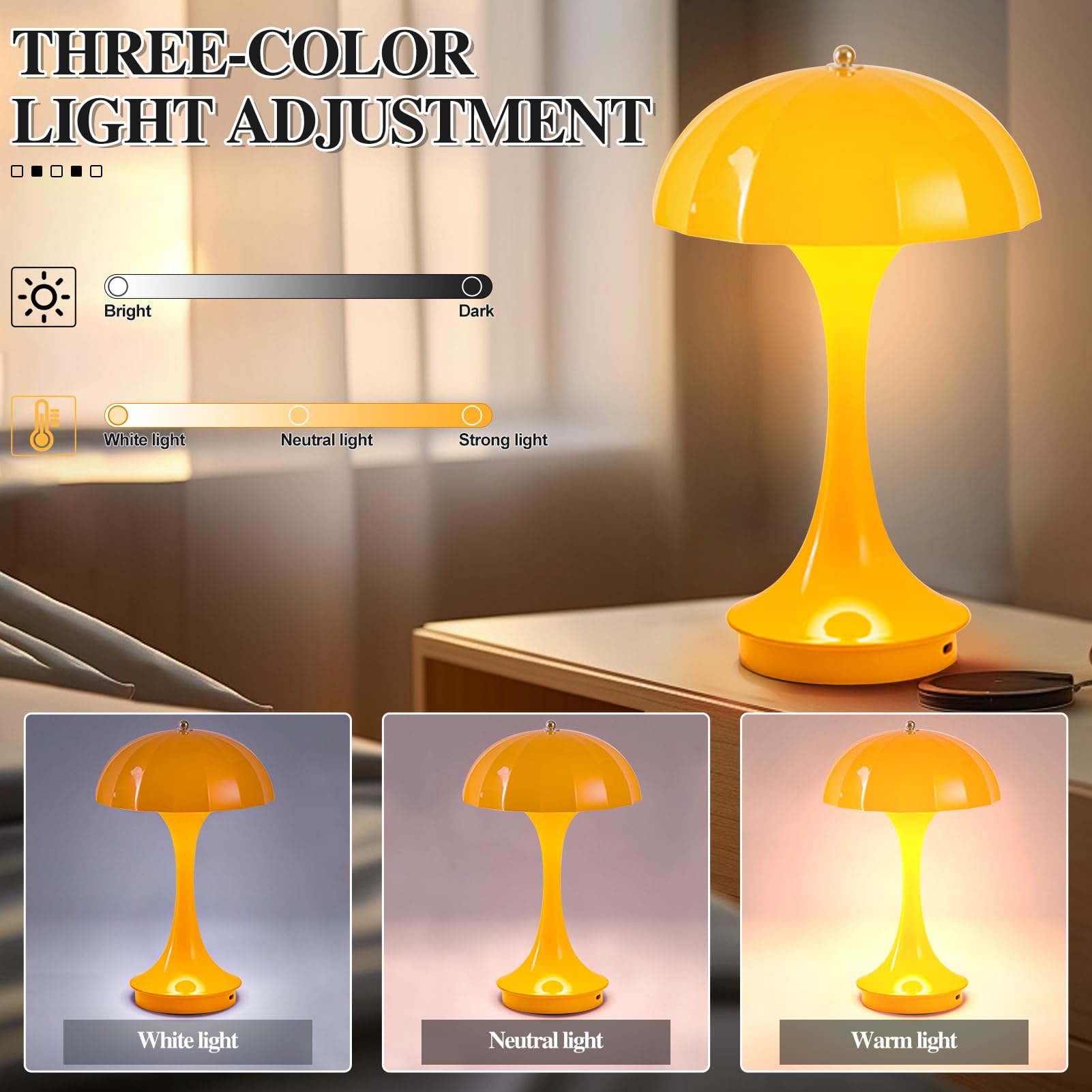 Lampe De Table LED Sans Fil Rechargeable - 3 Luminosités + RVB - Contrôle Tactile - IP54 Étanche - Pour Chambre, Restaurant, Camping - 6