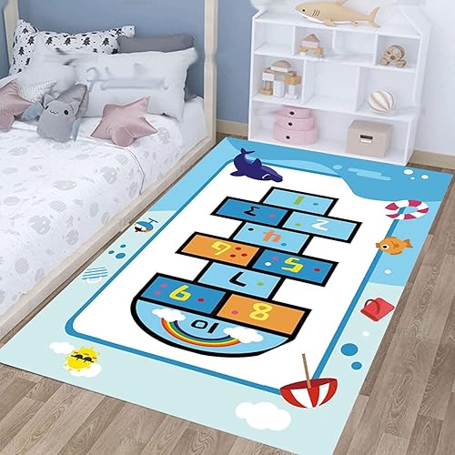 Miniatura 9 de KEBEXXY Hopscotch - Alfombra infantil para sala de juegos, divertida alfombra educativa y alfombras de área, alfombra antideslizante para