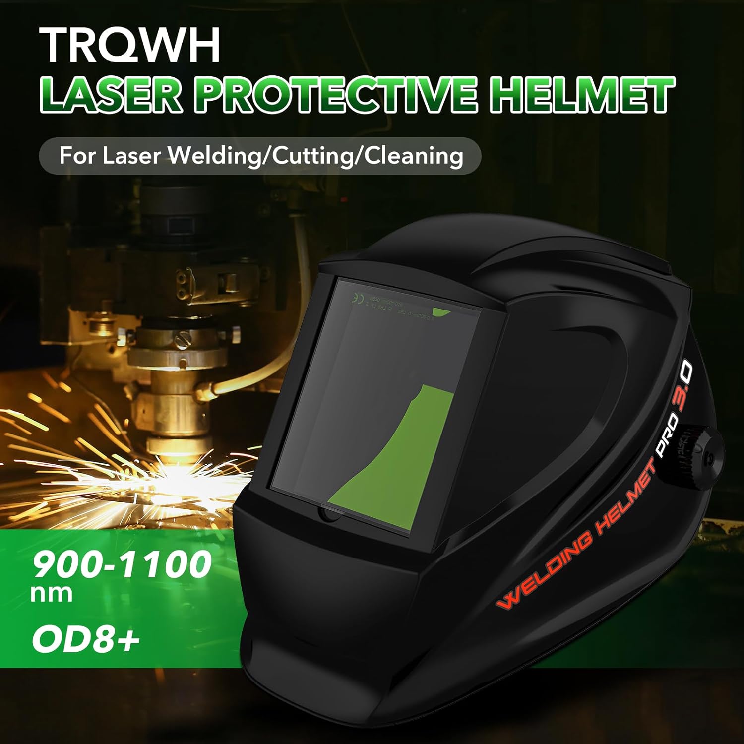 Laser Welding Helmet OD8+ 190nm-450nm&900nm-1100nm Large Viewing Laser Safety Helmet Protective Mask Eye Protection for Laser Welding/Laser Cutting/Laser Cleaning/Laser Marking