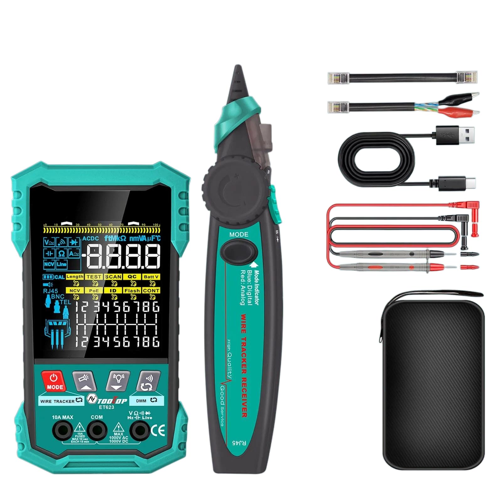3.2-Inch Multifunctional 400M Network Cable Tester POE Test LAN Cable Mapping Multimeter NCV Telephone Line Tracker Tool(ET623 With Multimeter function)