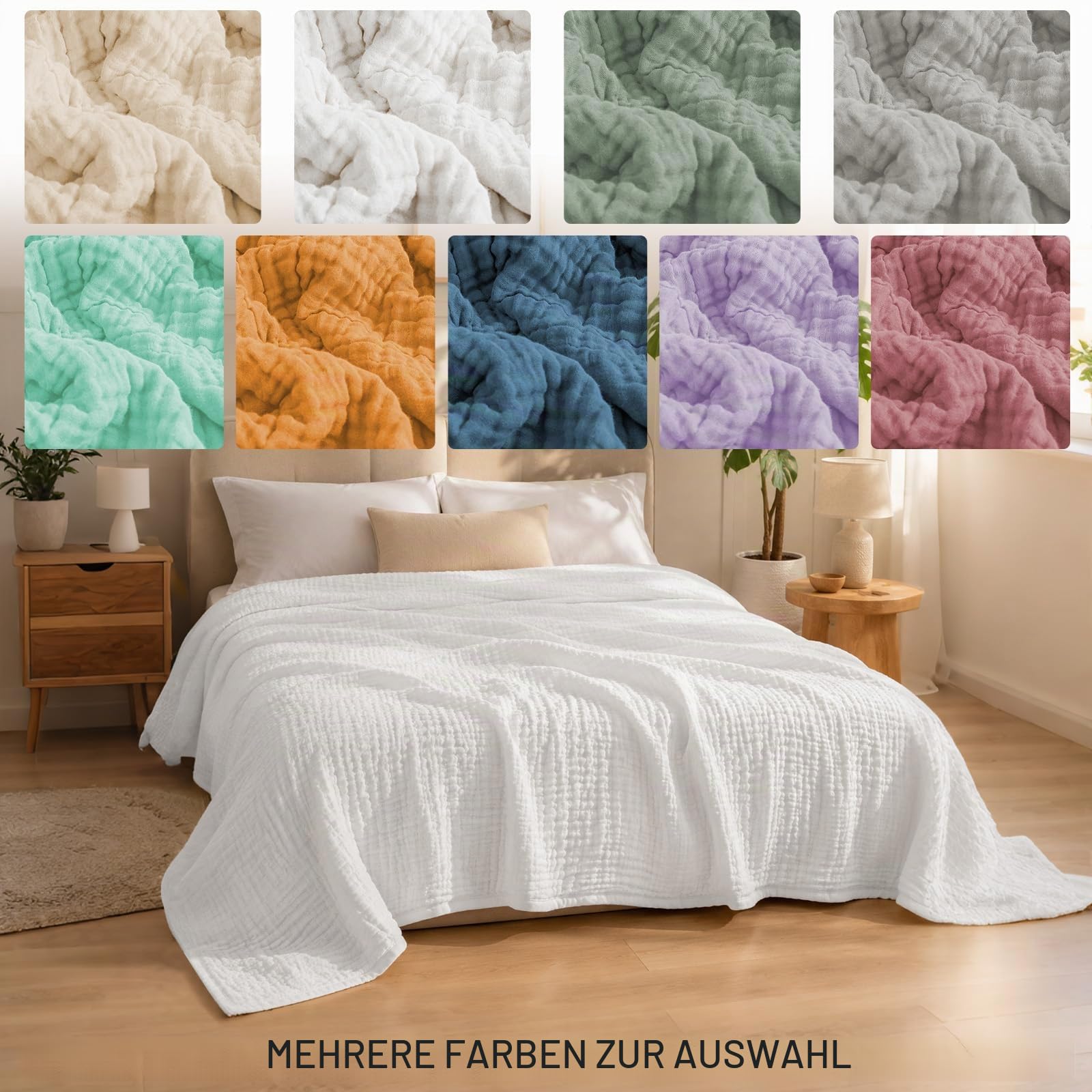 Musselin Decke, Muselindecke Erwachsene, Natürliche Throw Blanket Leichte Sanfte, Sommer Muslin Blanket as Cuddly Blanket, Bed, Kuscheldecke für Wohnzimmer (Weiß, 150 * 200CM)