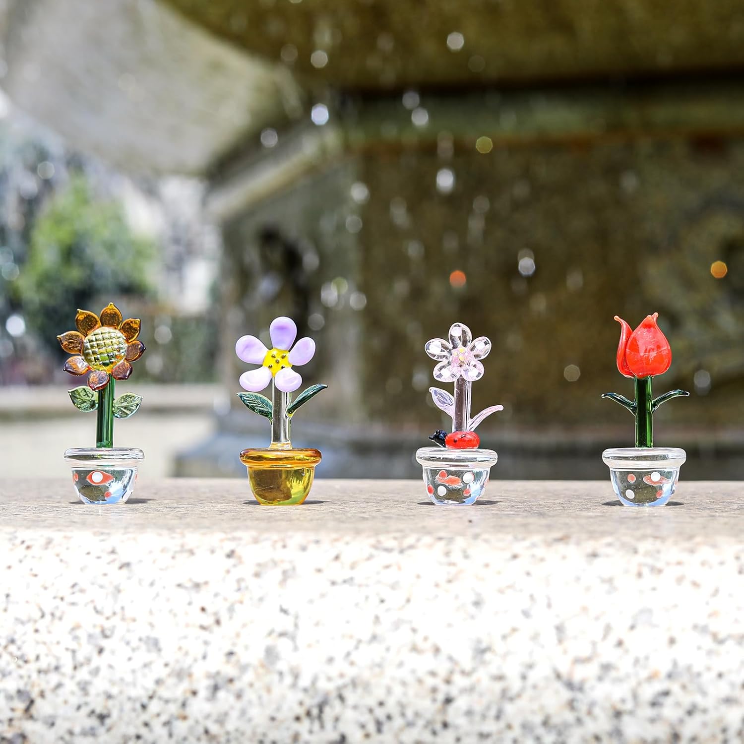 LONGWIN 4pcs Cute Mini Crystal Flower Figurines Collectible Hand Blown Glass Spring Bouquet Lucky Home Decor Ornaments Gift Idea for Mothers Day, Birthday, Christmas Day - Image 4