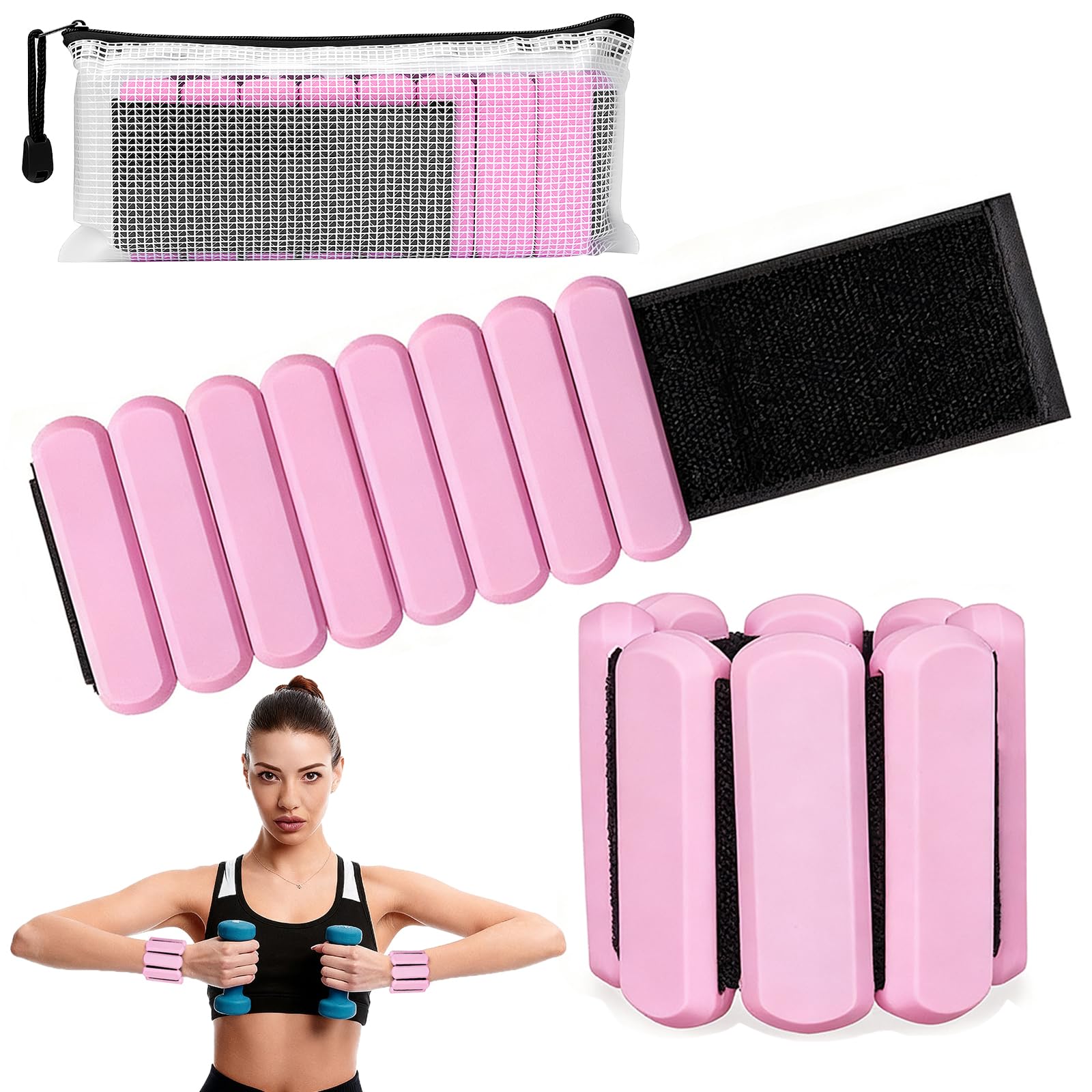 Zorplex 2 Pezzi Pesi da Polso, Pesi da Caviglia Regolabili (0,45 kg ciascuno), Bracciali Fitness Portatili per Camminata, Jogging, Yoga, Pilates, Aerobica ed Esercizi in Palestra