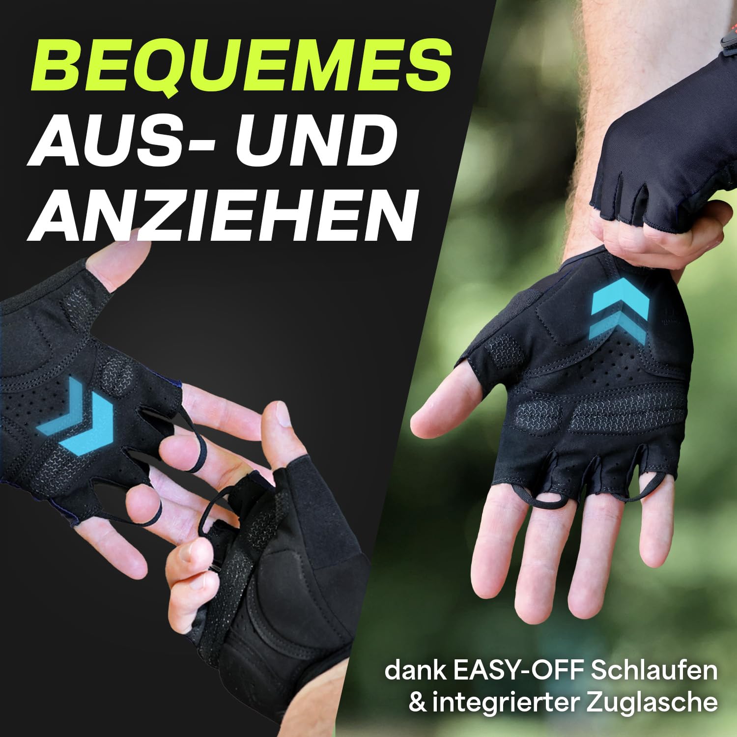 MACCIAVELLI - Guantes de ciclismo para hombre | acolchados, transpirables, seguros | Guantes de ciclismo MTB para hombre y mujer | Guantes de ciclismo sin dedos con inserciones de gel - Ideal para MTB
