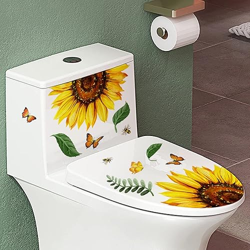 Calcomanías autoadhesivas para tapa de asiento de inodoro, hojas verdes, flores, hojas, flores, para tapa de inodoro, bricolaje, extraíble,
