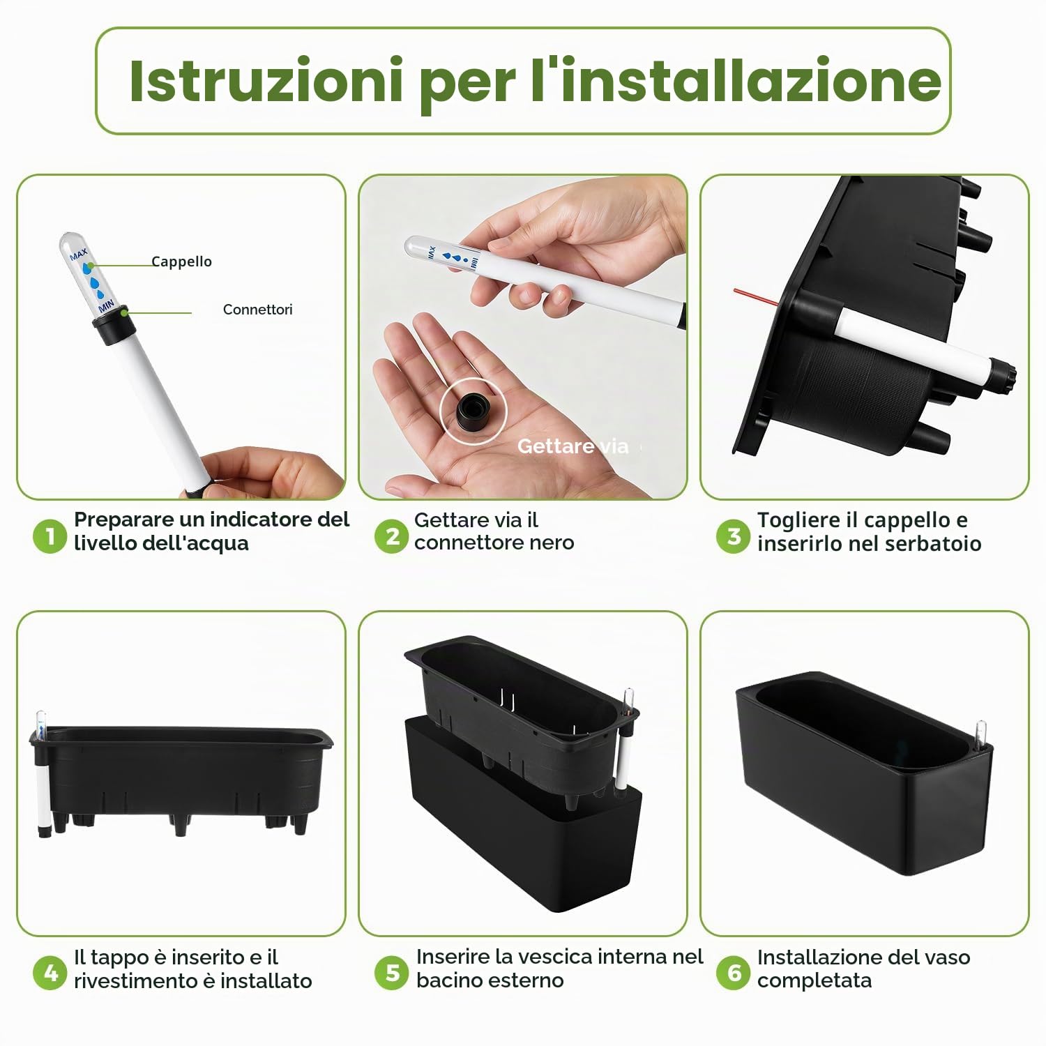Planterhoma Confezione da 2 fioriere rettangolari autoirriganti per davanzali delle finestre, 39,6 x 13,7 cm, vasi per piante in plastica con fori di drenaggio, vaso da fiori nero (nero)