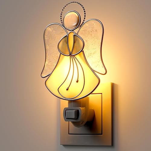 Miniatura 8 de Luces nocturnas de ángel de vidrieras enchufables a la pared, luz nocturna de ángel brillante, atrapasoles incrustado en vidrio, regalo para