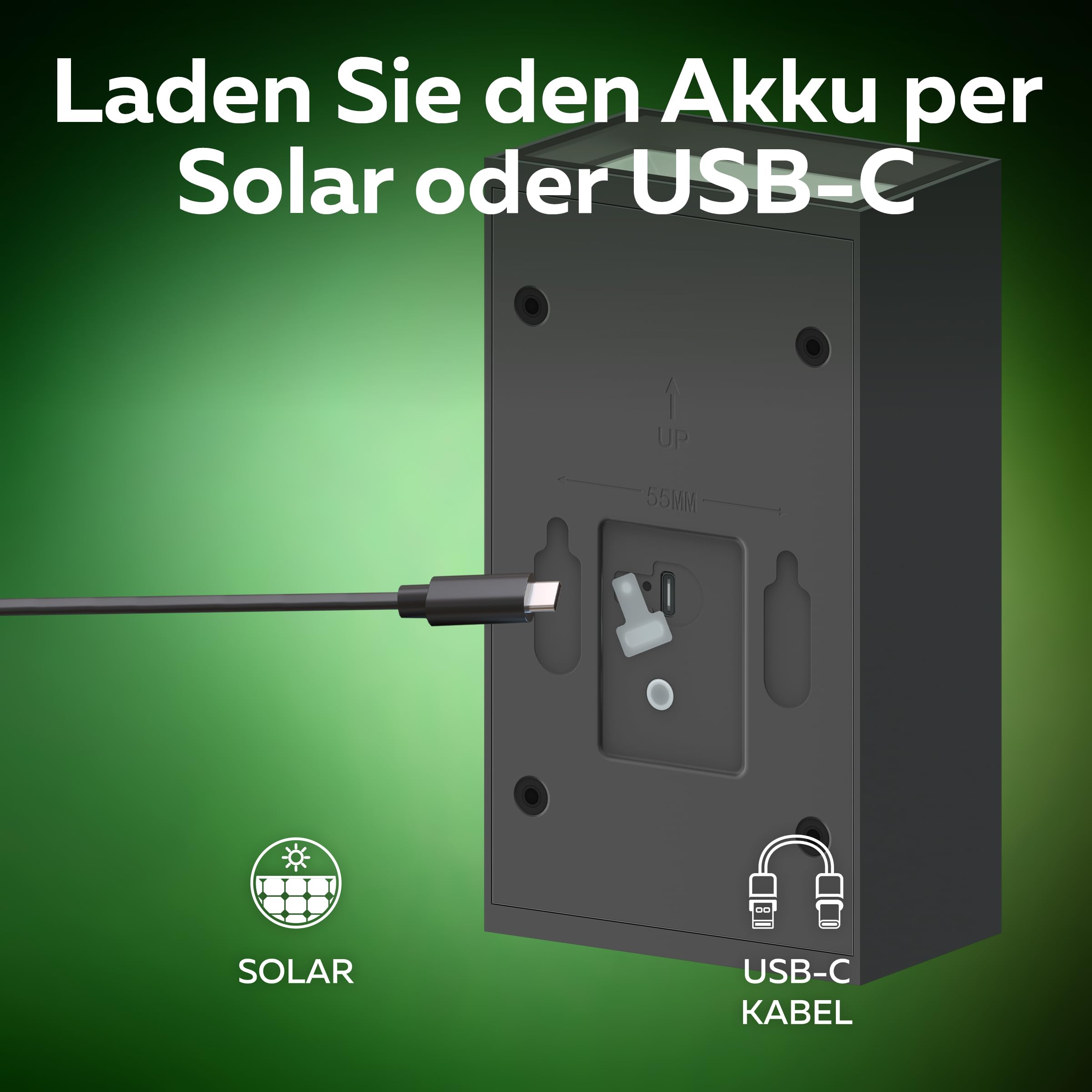 CALEX Birindisi Solar Wandleuchte, Warmweißes Up & Down Licht, Solarbetrieben, Kabellos, Wasserdicht, Schwarz, 4-Pack