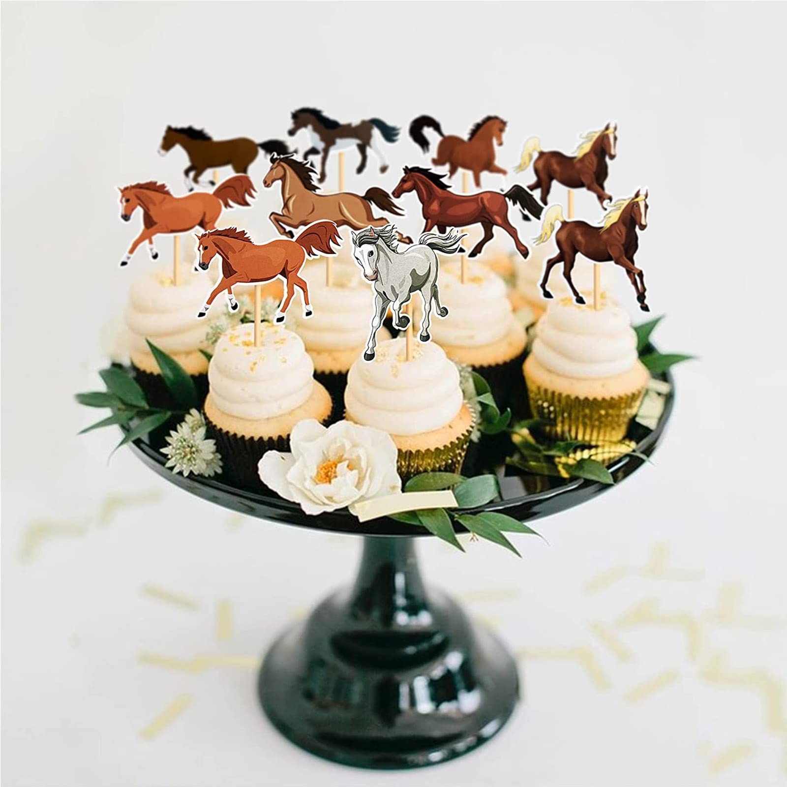 32 Stück Pferde Cupcake Toppers – Aus Papier, Für Pferderennen-Party, Geburtstag, Hochzeit & Babyparty