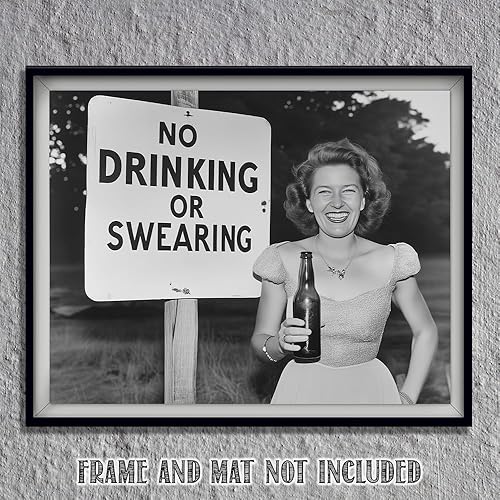 Miniatura 8 de No Drinking or Swearing 11x14 Unframed Poster Retro Vintage Black & White Photo Print of Pin-Up Woman with Beer, Nostalgic Feminist Wall Art for