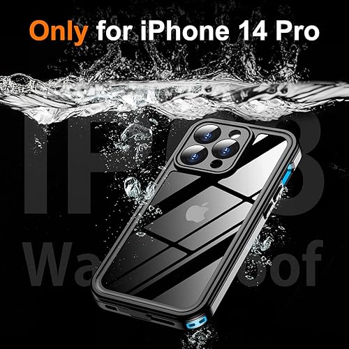 Miniatura 2 de Temdan Real 360 Funda impermeable para iPhone 14 Pro, lente de cámara de vidrio templado 9H integrado y protección de pantalla 14 pies militares a