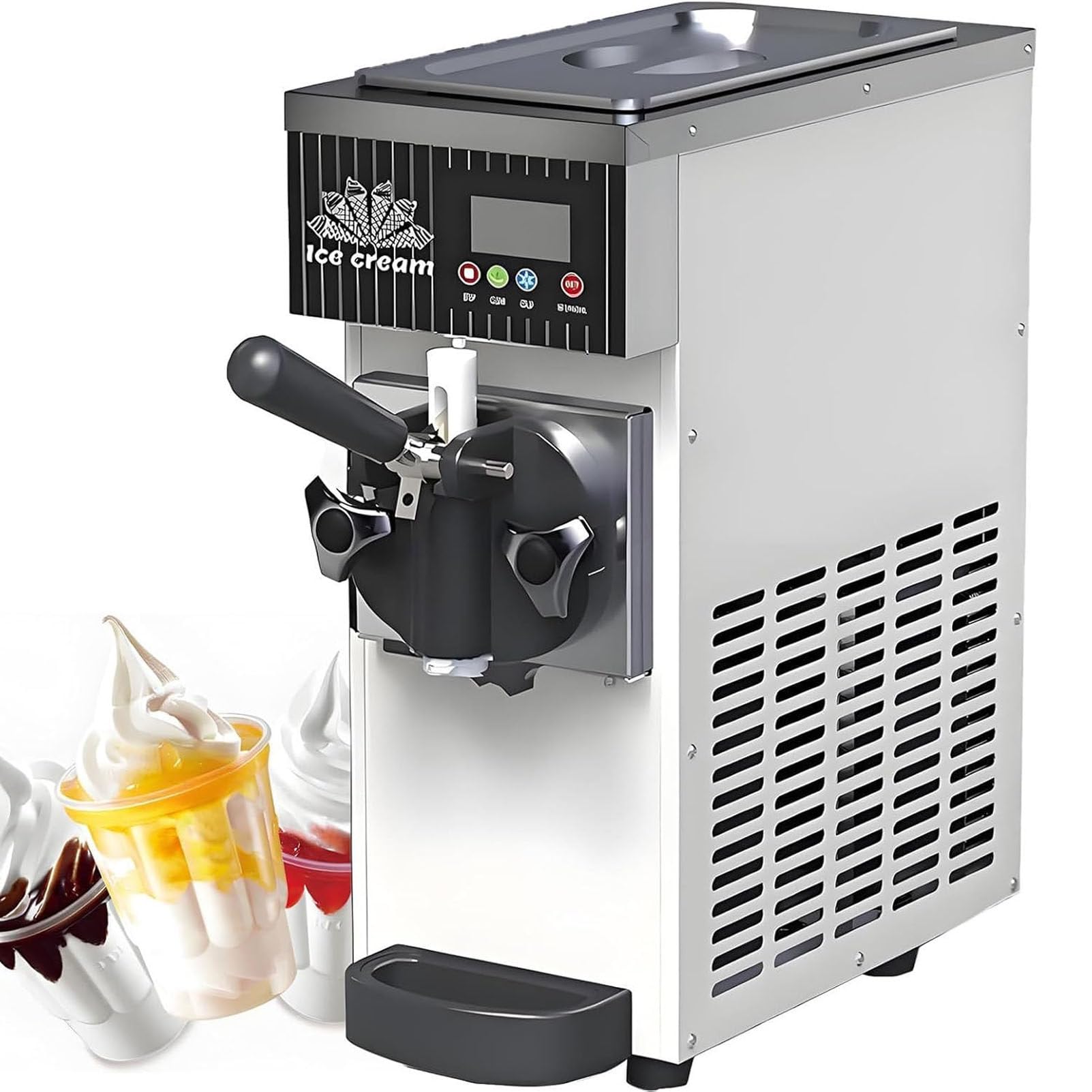 PioMue Stainless Steel Countertop Italian Ice Cream Machine, Professional Italian Ice Cream Machine,LCD Display, Soft Ice Cream 4-5kg/H for Restaurants, Shops, Snack Bars CreamWhite