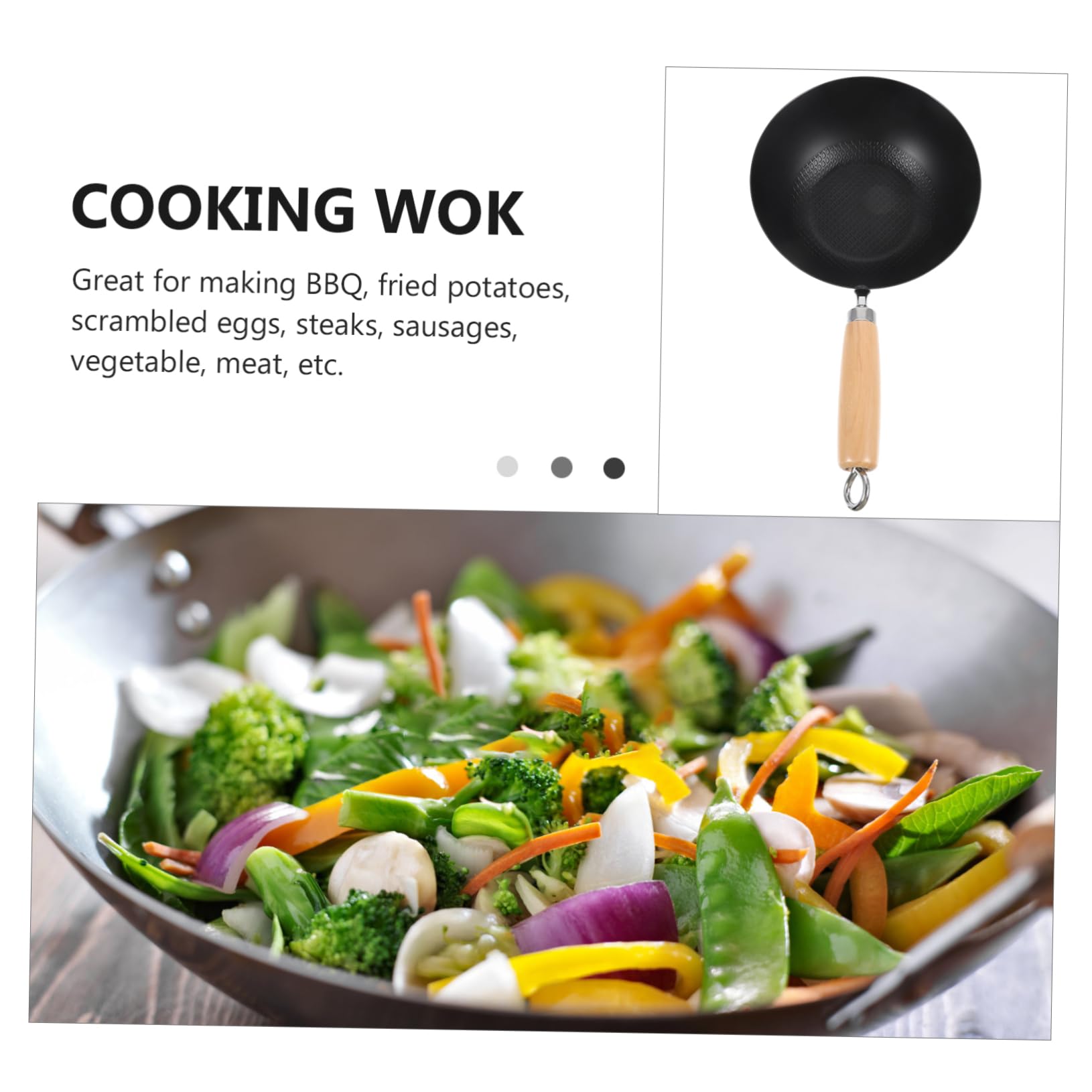 Wok Superficie Liscia, per Uso Domestico e Ristoranti Occidentali Piccolo Giapponese in Ferro Battuto, Antiaderente Nero
