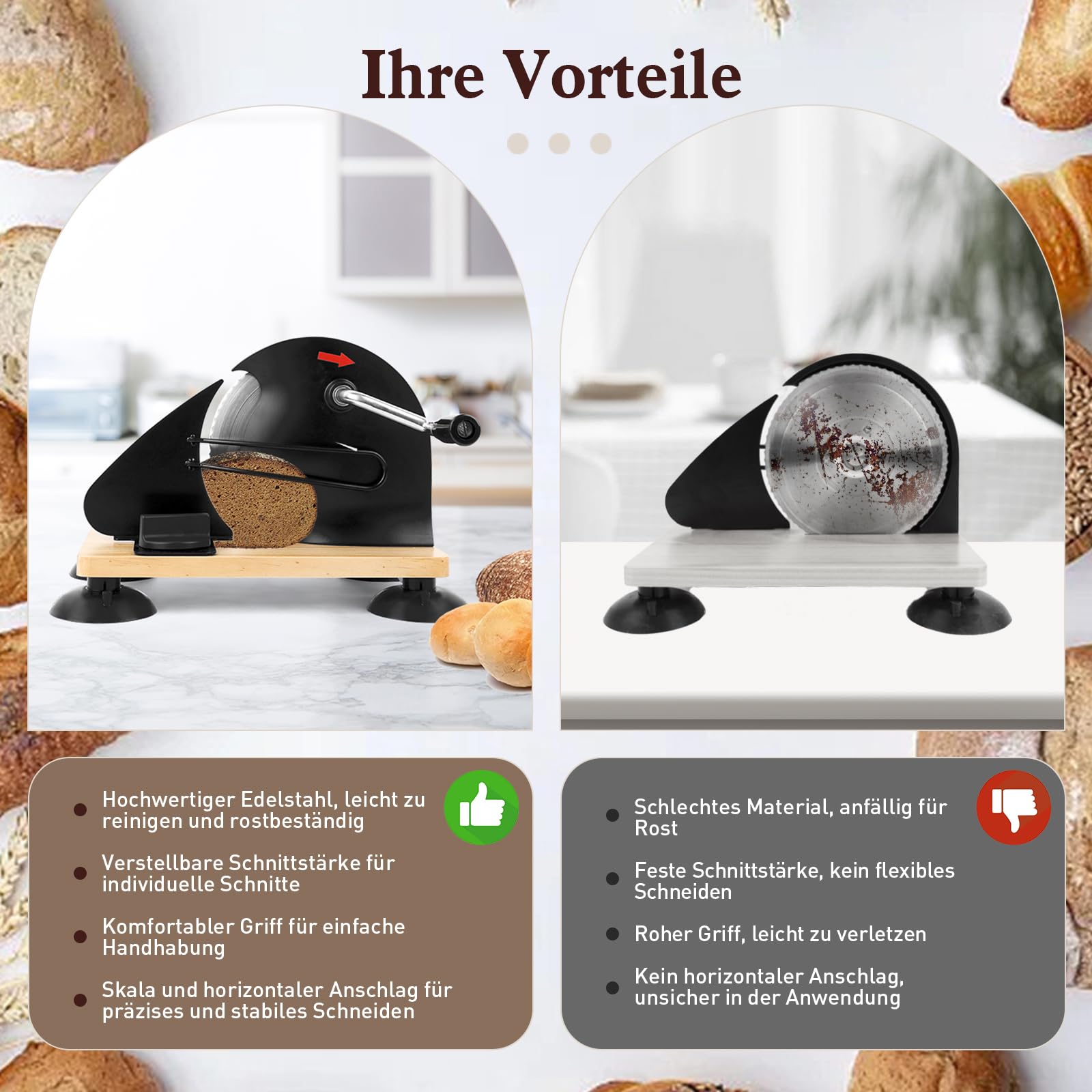 Trancheuse à Pain,Trancheuse Manuelle,Acier Inoxydable 304,Avec Echelle et Epaisseur de Tranche Réglable,Convient pour le Fromage, le Pain et Les Légumes