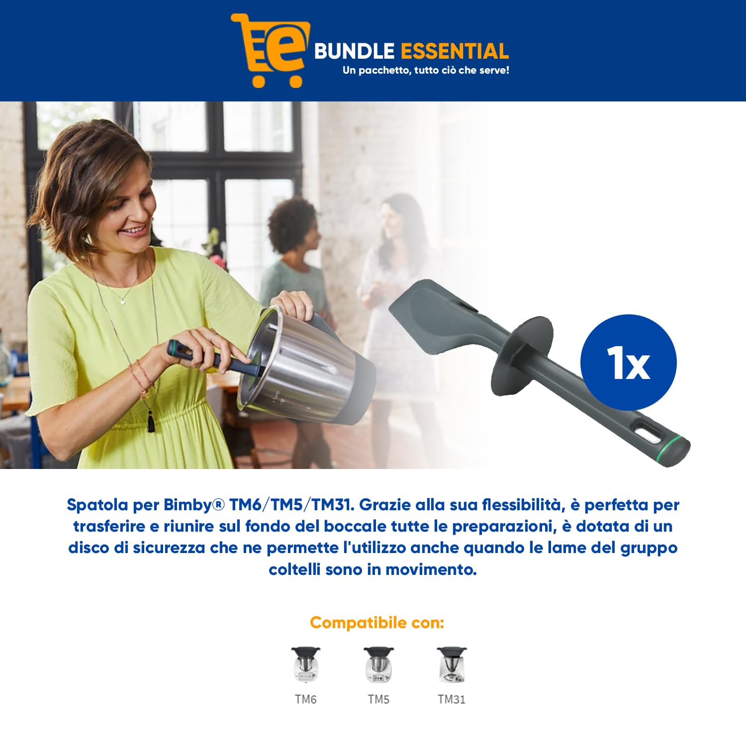 eRicambi Bundle Essential, Kit Accessori per Vorwerk Bimby TM6, Misurino, Farfalla TM6/TM5/TM31, Paraschizzi e Spatola TM6/TM5/TM31, Originale Sicuro per Uso Alimentare