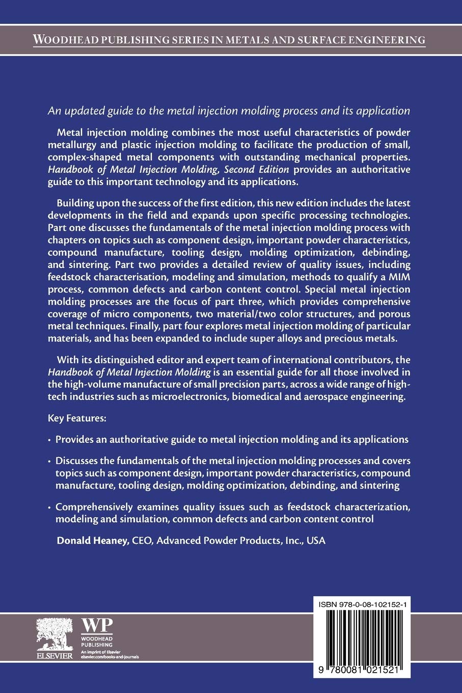 Handbook of Metal Injection Molding (Woodhead Publishing Series in Metals and Surface Engineering)