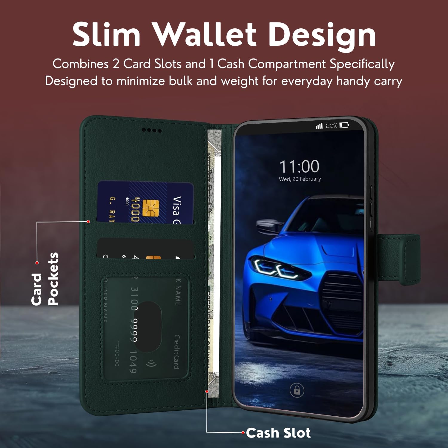 AIBEX® Compatible for Motorola Egde 70 Fusion 5G Flip Cover Leather Finish | Inside TPU with Card Pockets | Wallet Stand | Complete Protection Flip Case Green — Amazon image 9