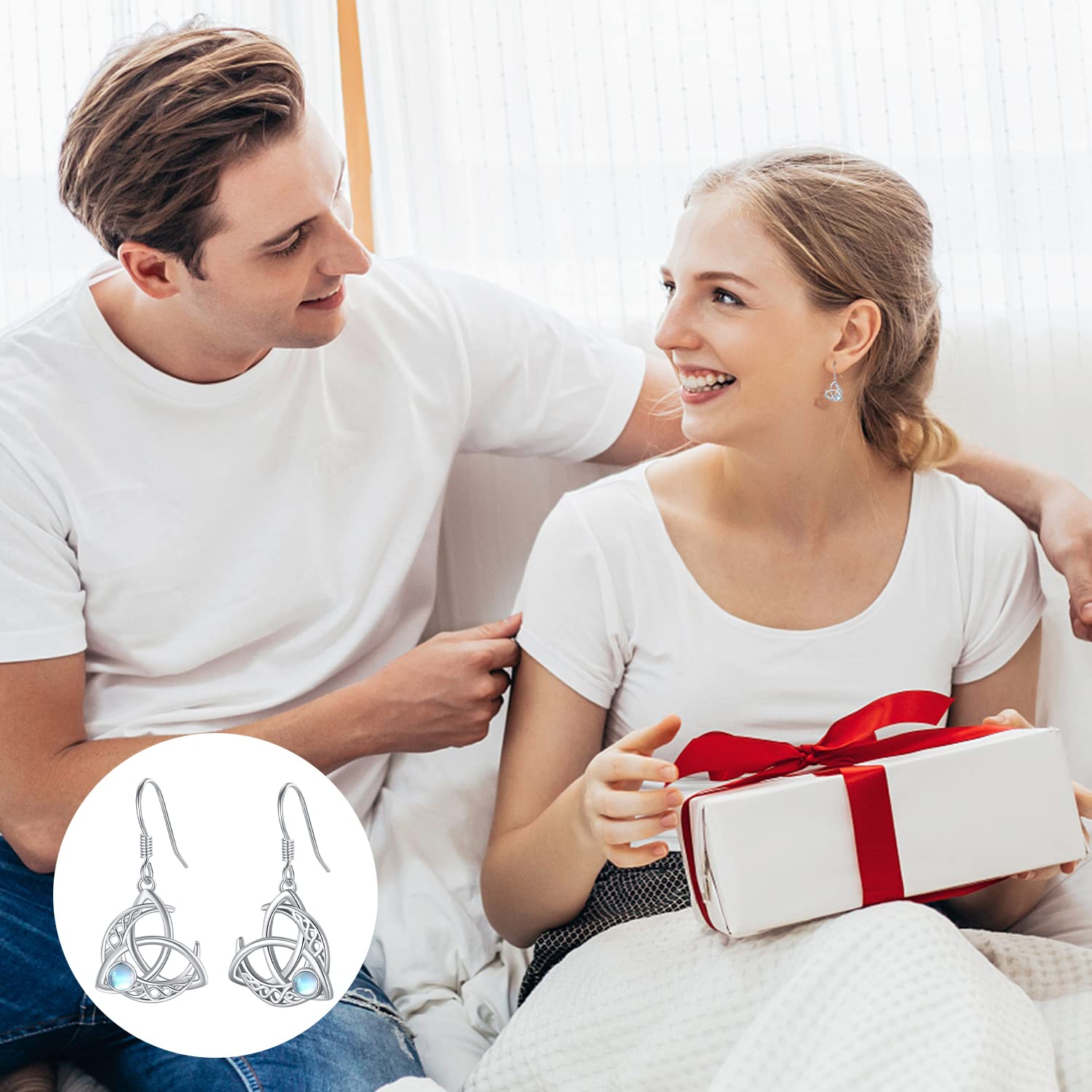 Boucles d'oreilles celtiques en argent sterling 925 - Pierre de lune - Nœud celtique - Cadeaux pour femmes, filles, petite amie