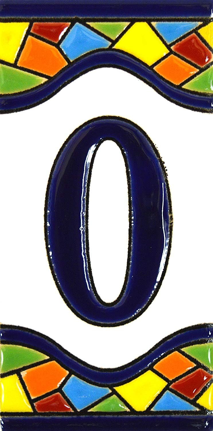 House Number Tile, Ceramic, 4.29" x 2.13", Traditional Artisan Style, Number Zero '0'