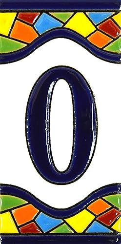 ART ESCUDELLERS Azulejo de número de casa, cerámica, 4.29 x 2.13 pulgadas, estilo tradicional artesanal, número cero '0'