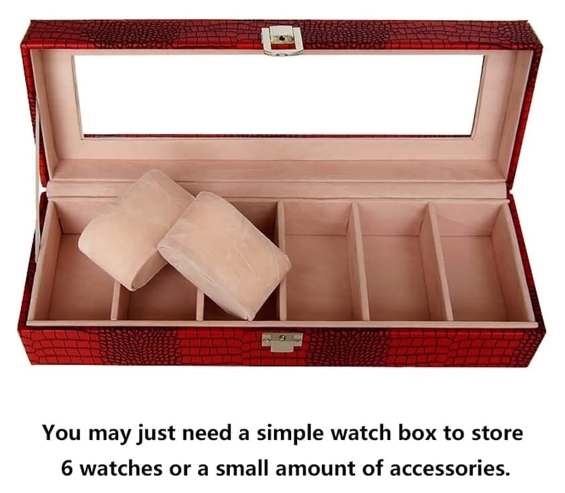 Uhrenbox, Uhrenbox, Aufbewahrungskoffer, Leder, Herrenuhr, Organizer, 6 Fächer, mit Glasdeckel, abnehmbare Kissen, Uhrengehäuse (A)