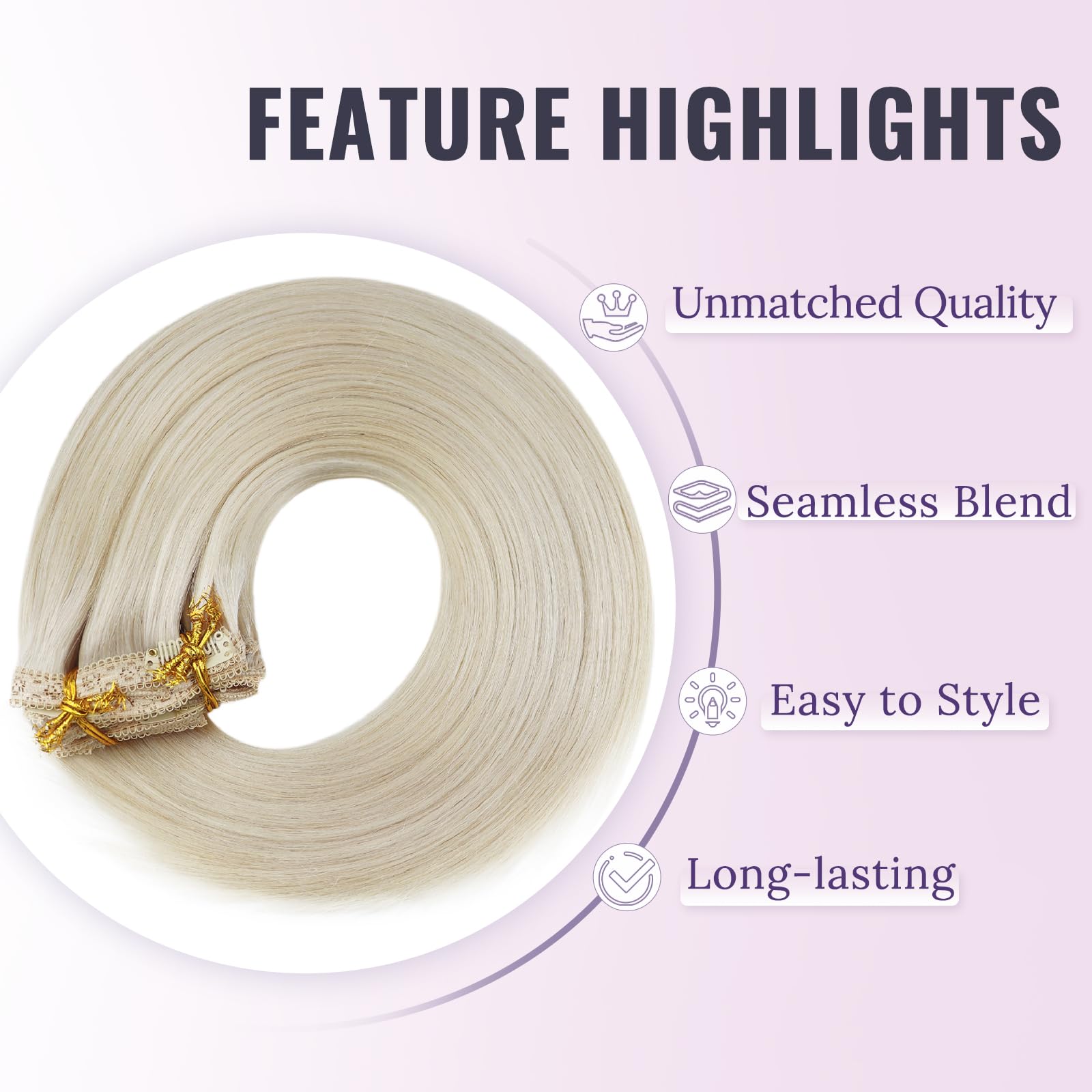Fshine Platinum Blonde Human Hair Extensions Thick Double Weft Clip in Real Hair 135g 18 Inch 7Pcs, 1.clip#60, 18 inch-135g - Image 2