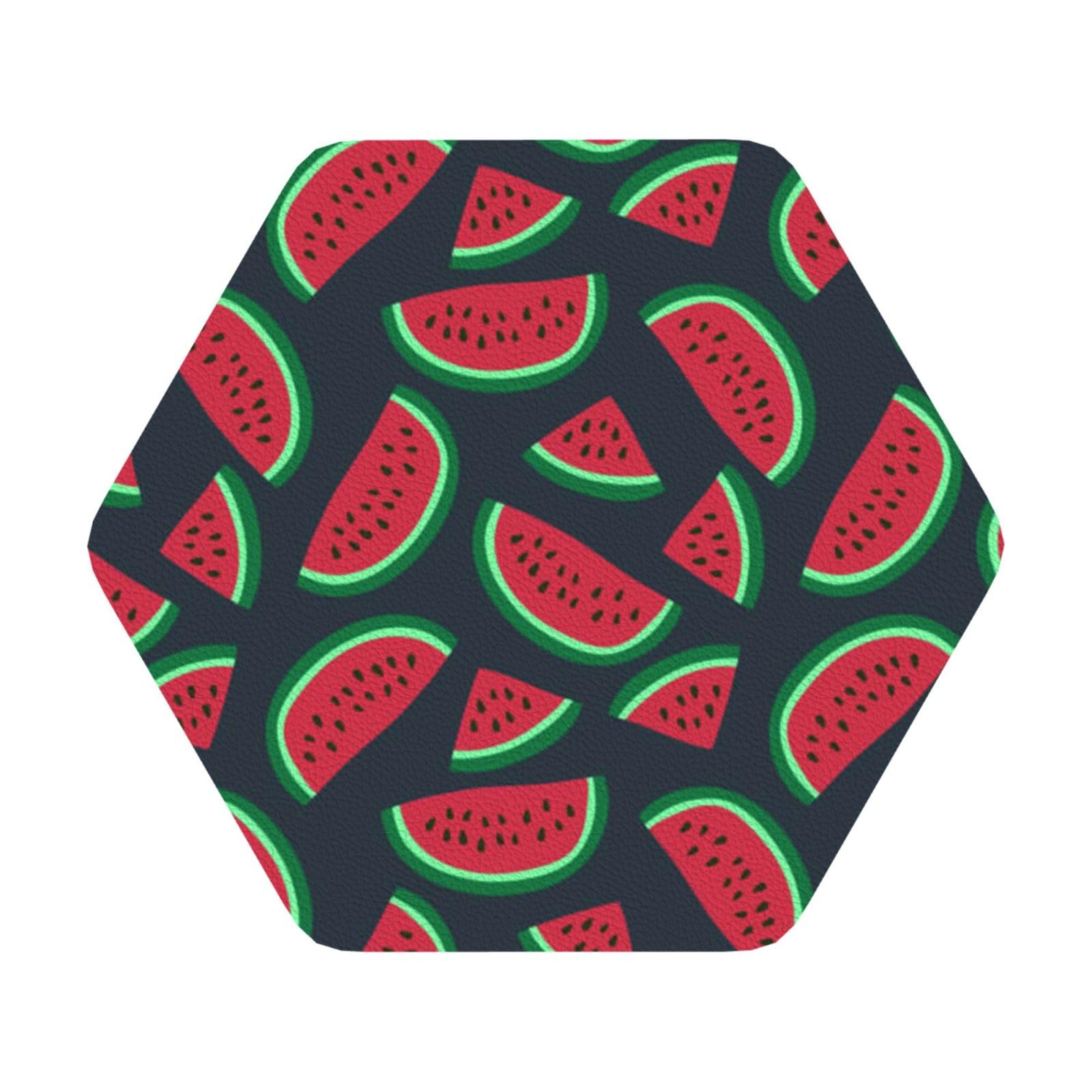 Red watermelon PU Leather Coasters Set of 6 Hexagon Drink Coasters