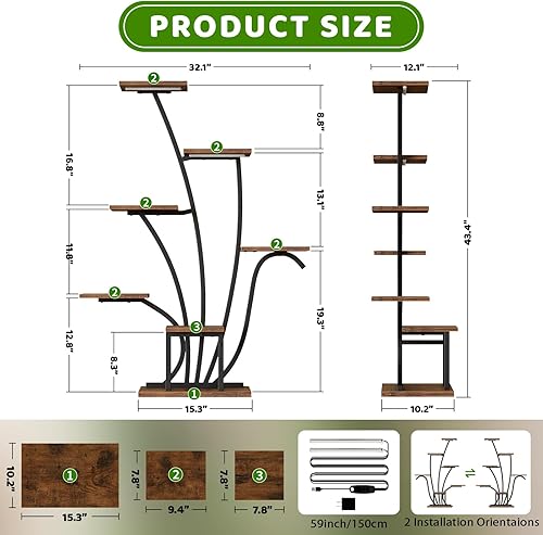 Miniatura 6 de Soporte para plantas de interior con luces de crecimiento - Estante esquinero para plantas de interior, soporte de plantas de 43 pulgadas de alto