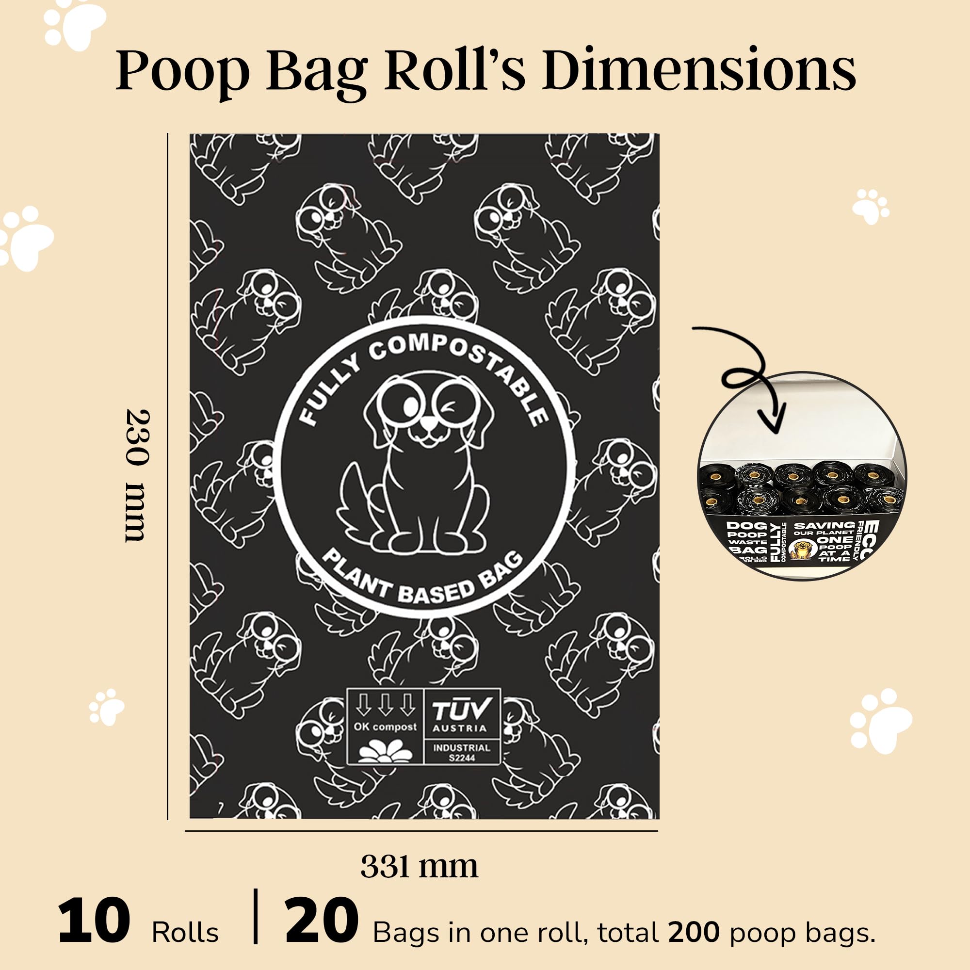 THE NOPOO POUCH Dog Poop Bags Rolls - 100% Leak Proof Dog Poop Bags, Fully Compostable Waste Bag, Refill Rolls for Dogs & Pets Waste, Unscented - 200 Count
