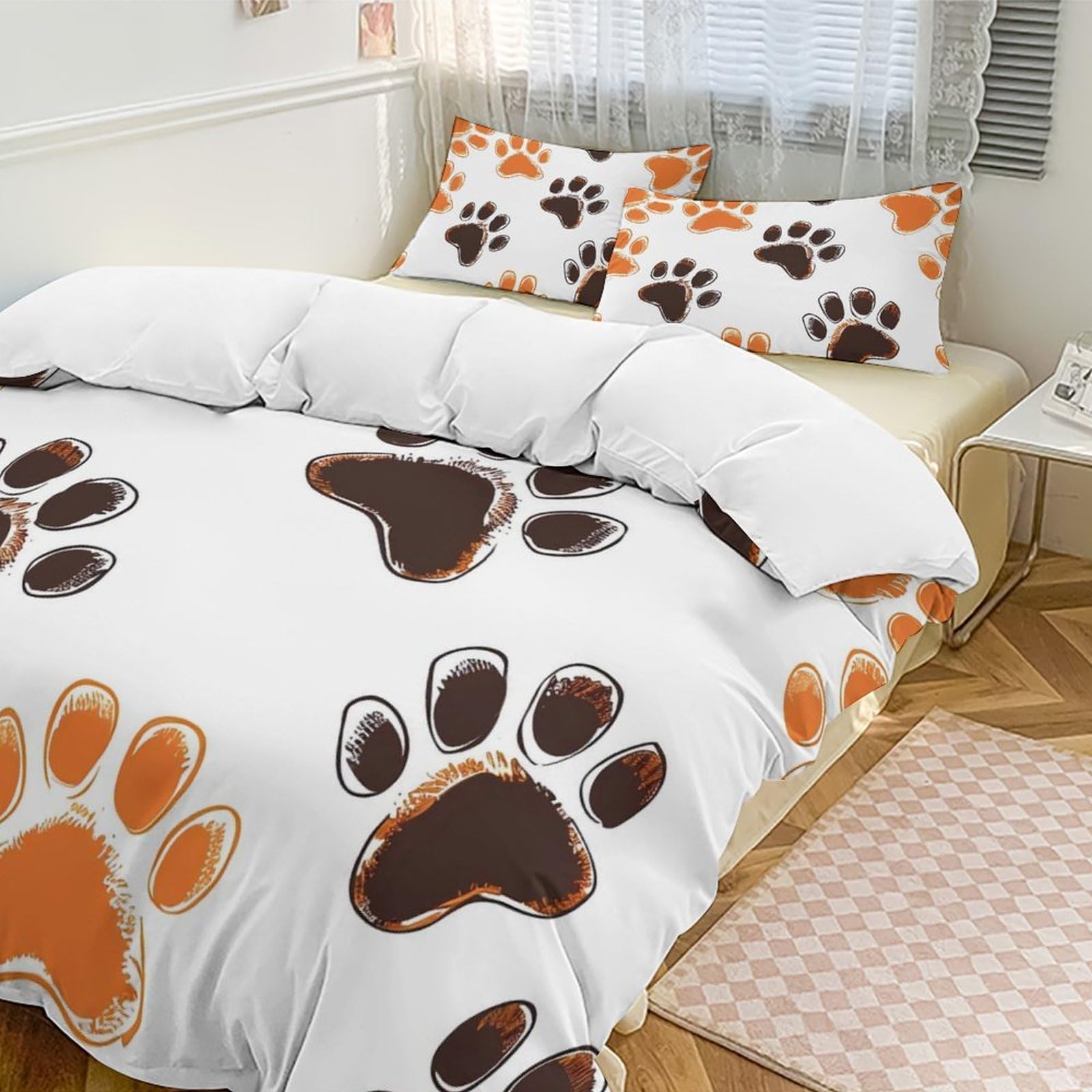 Parure de lit motif pattes 229x229 cm avec housse de couette chaude zippée