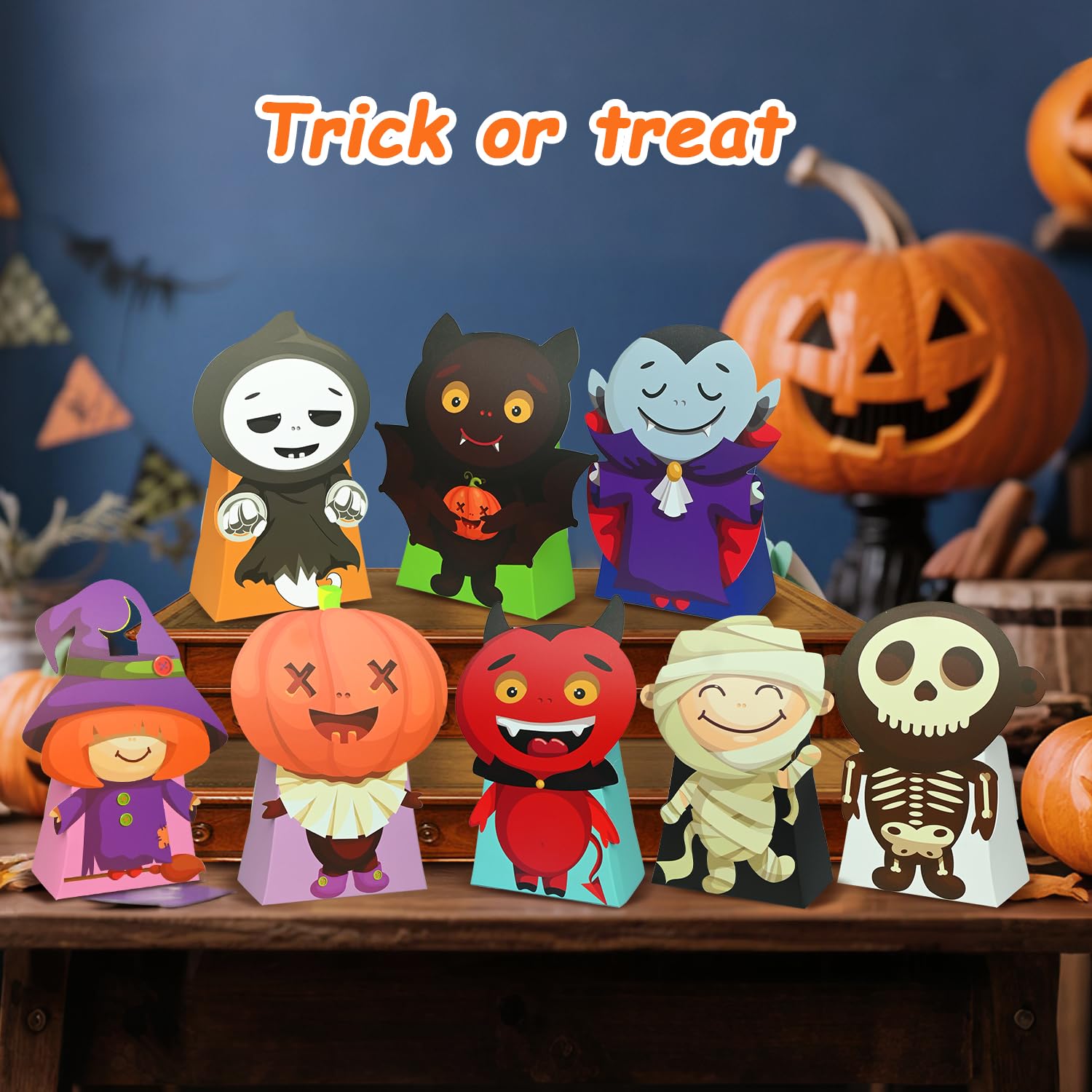 Nimbbex Halloween-Leckerli-Tüten, 3D-Form, faltbare Halloween-Leckerli-Boxen, kleine Süßigkeiten-Geschenktüten für Partygeschenke, Klassenzimmer-Austausch, Dekoration, 24 Stück
