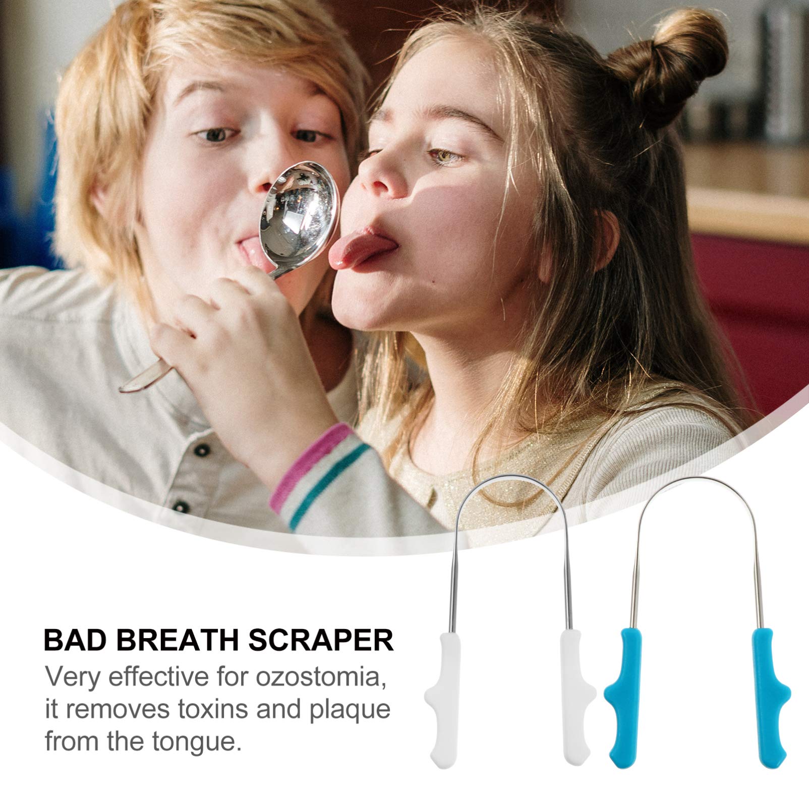 FOYTOKI Stainless Steel 2pcs Oral Scraping Tool Comfortable Grip for Home Travel