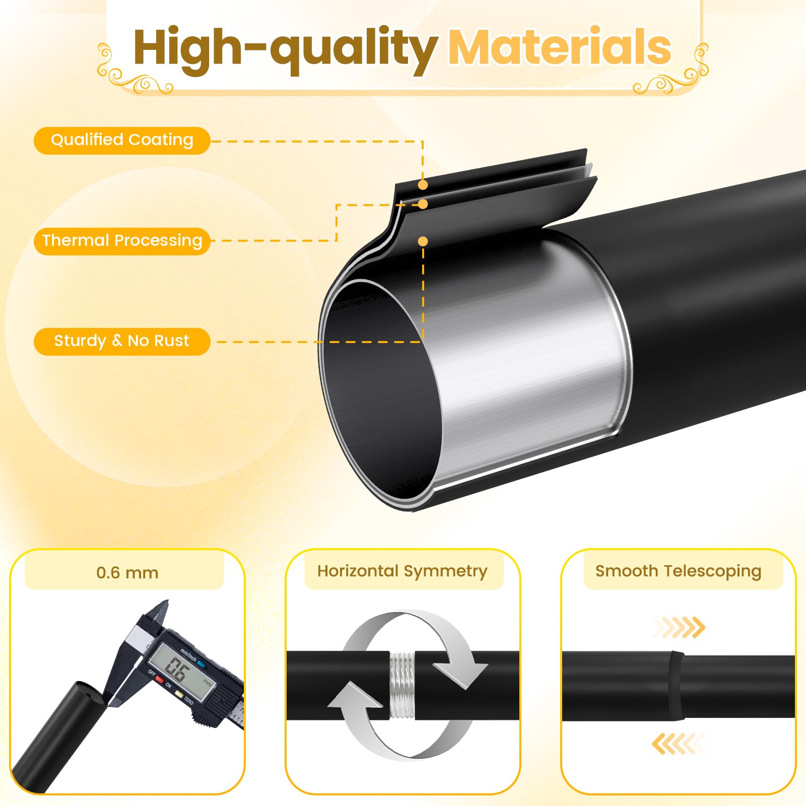 -BHSRODS – Ensemble de tringles à rideaux doubles de 2,5 cm – Tringles de tension pour fenêtres de 122 à 213,4 cm avec embouts ronds pour salon et chambre à coucher – Noir