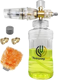 YeewayVeh Pressure Washer Foam Cannon, Snow Foam Lance with M22 & 1/4 Inch Quick Connect, 1Liter, 4000PSI, Additional Orifice Nozzle 1.1mm&1.0mm, Adjustable Brass Foam Blaster for Home and Car Wash
