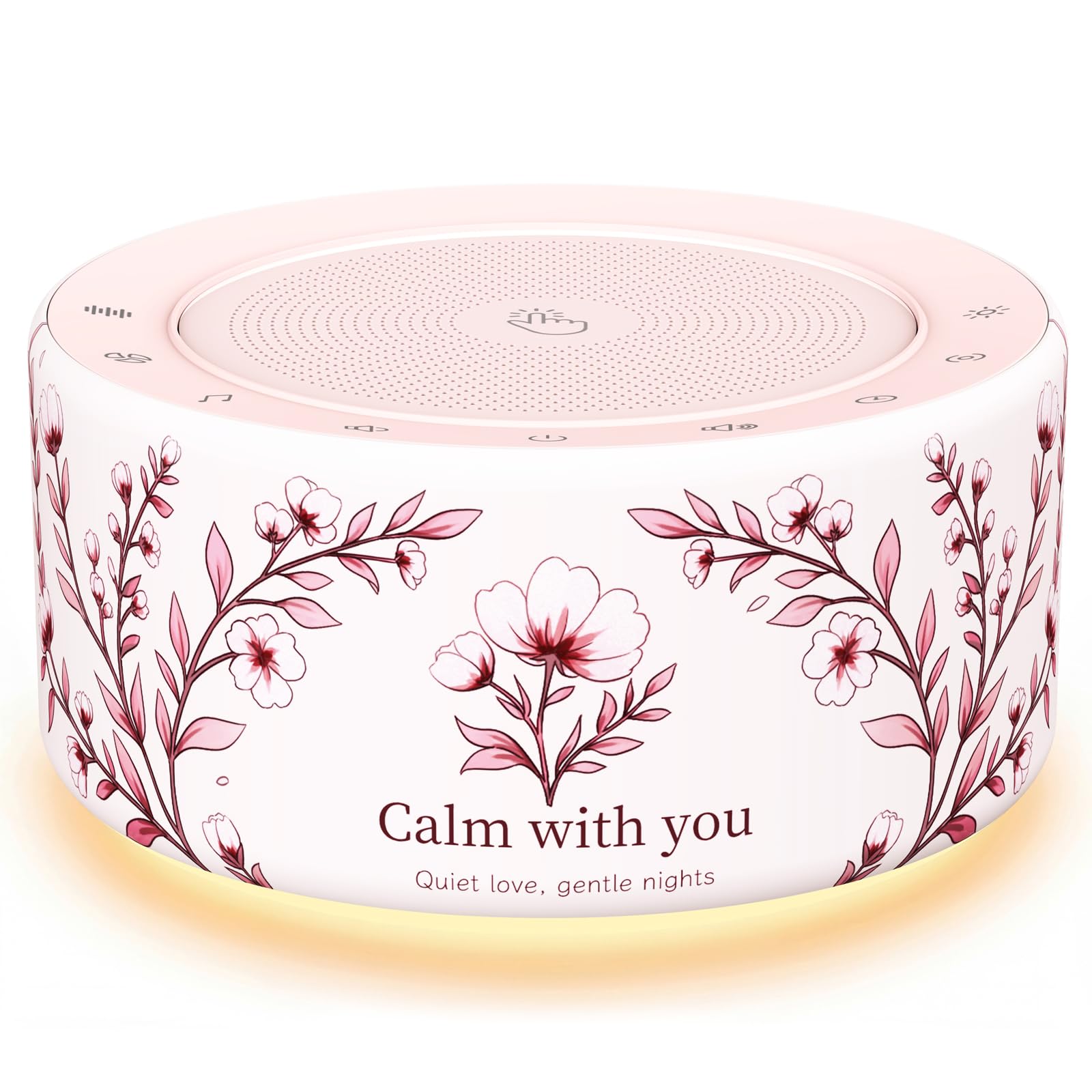 Kipcush White Noise Machine for Baby &amp; Adults, 30 Soothing Sounds, Soft Non-Glare Nursery Lamp, 8 Color Night Lights, Memory Function (New Floral Theme, Standard)