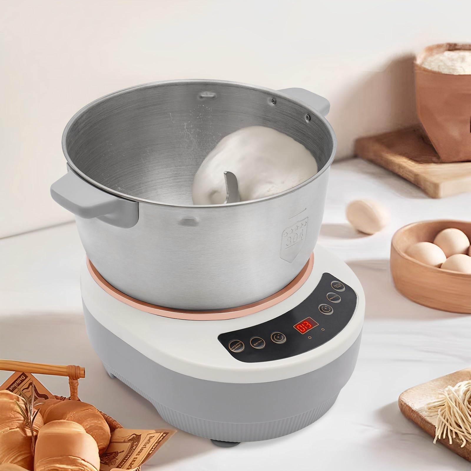 CNCEST 200W Electric Dough Maker with Ferment Function, 5L(4.5QT) Dough Mixer Machine with Stainless Steel Bowl, Flour Kneading Machine for Pizza Bread, Microcomputer Timing, Kitchen Stand Mixers