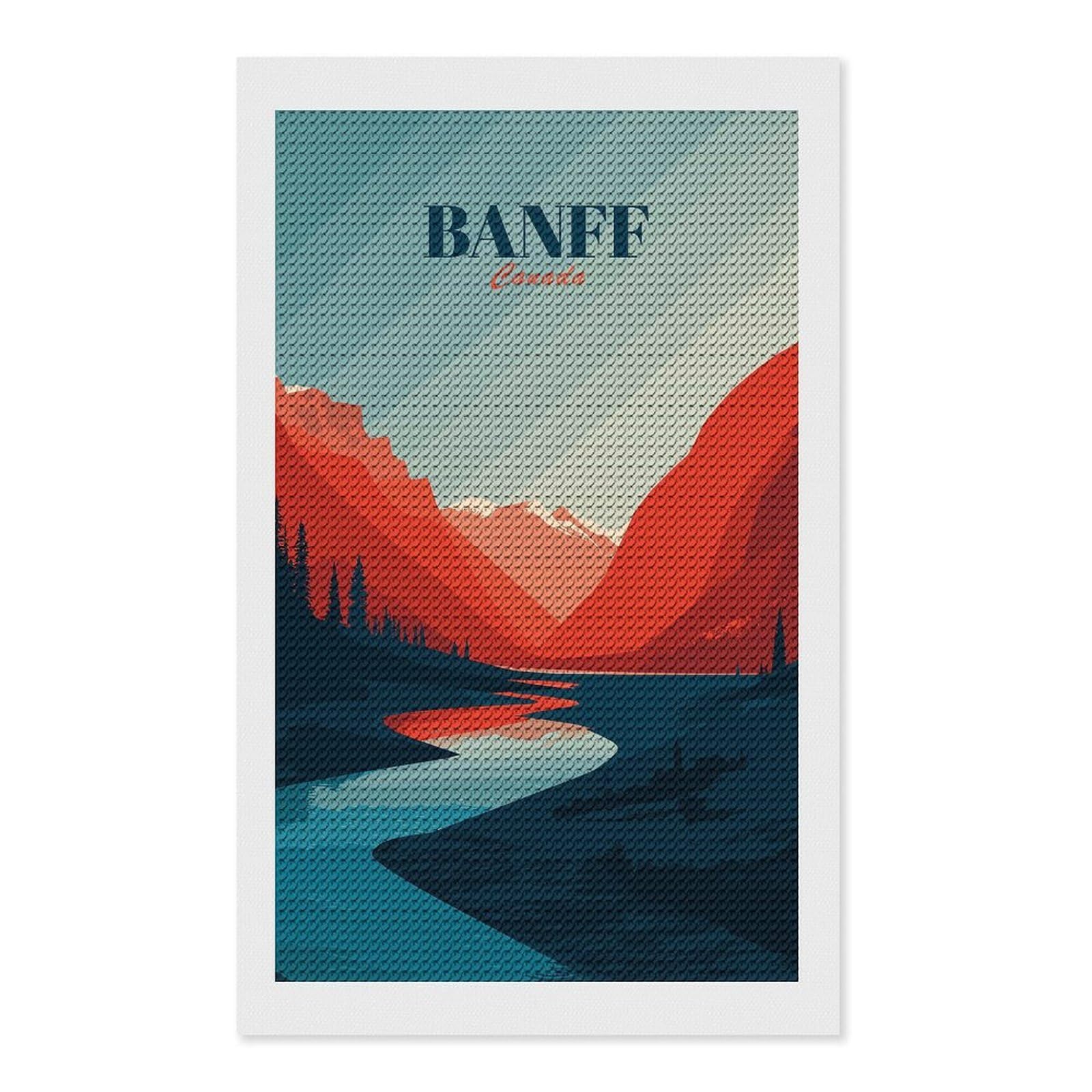 Junmoney Banff Canada Landscape Illustration Diamond Painting Canvas Set 12"x20", Boho Decor, for Craft Lovers, Easy Handmade Project, Holiday Gift Idea