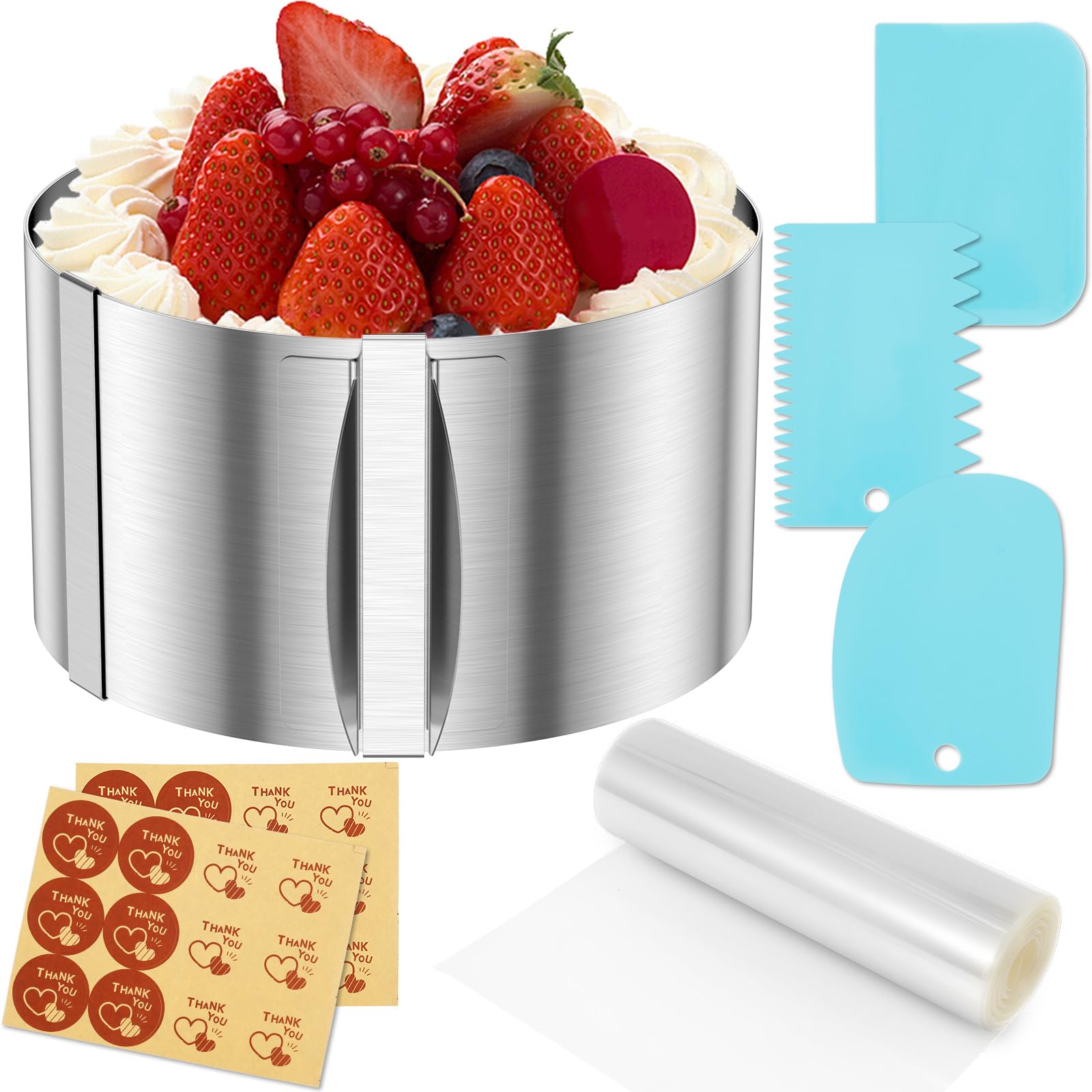 ZLHETWT Circular Cake Ring, Round Cake Collar, Adjustable Size Easy to Use DIY Bread Mold, Pastry Rings for Home