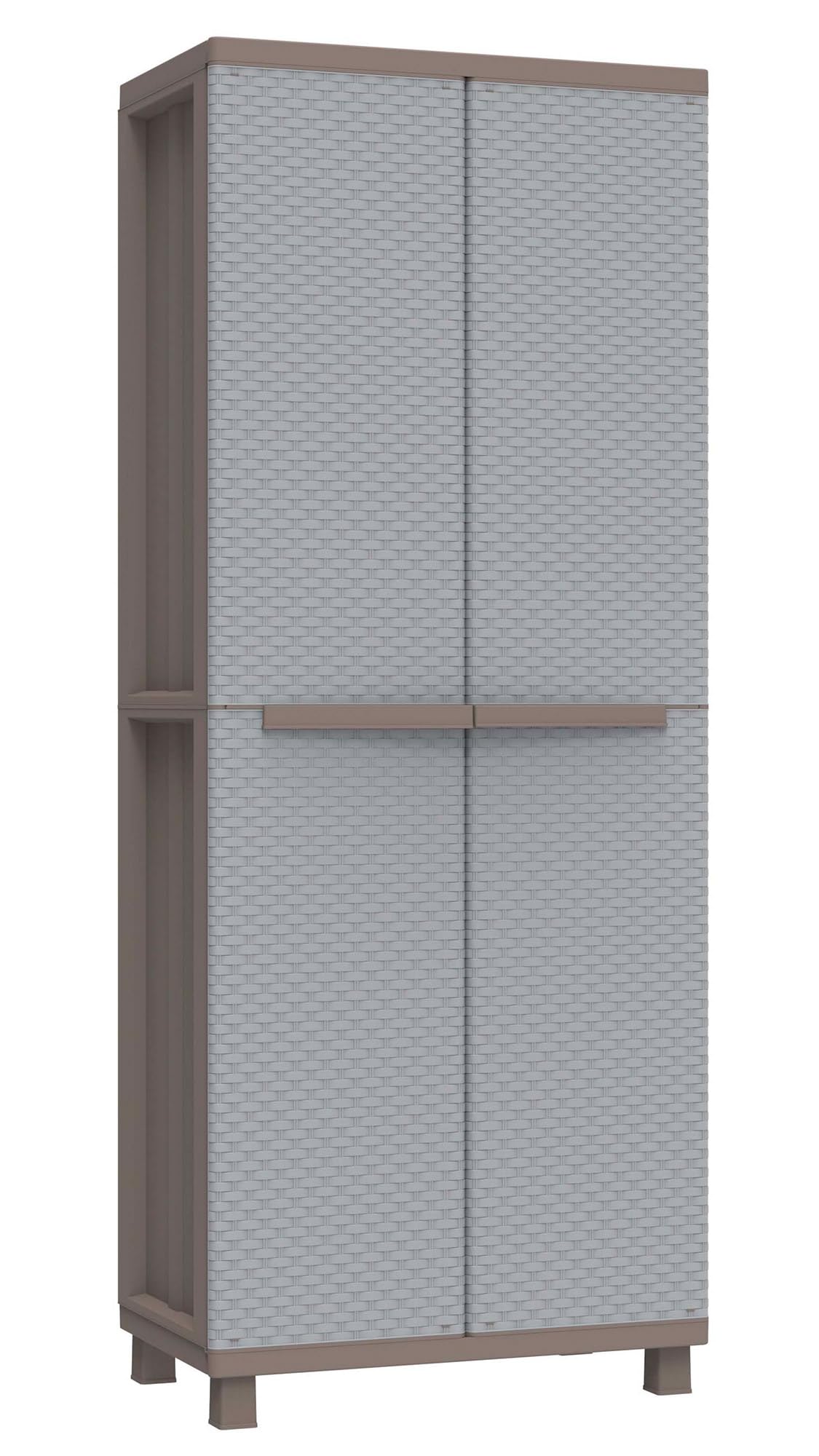 Bonussi Armadio Portascope Modulare da Esterno 68x37,5x170 cm 2 Ante 4 Ripiani in Polipropilene Jrattan Tortora e Grigio