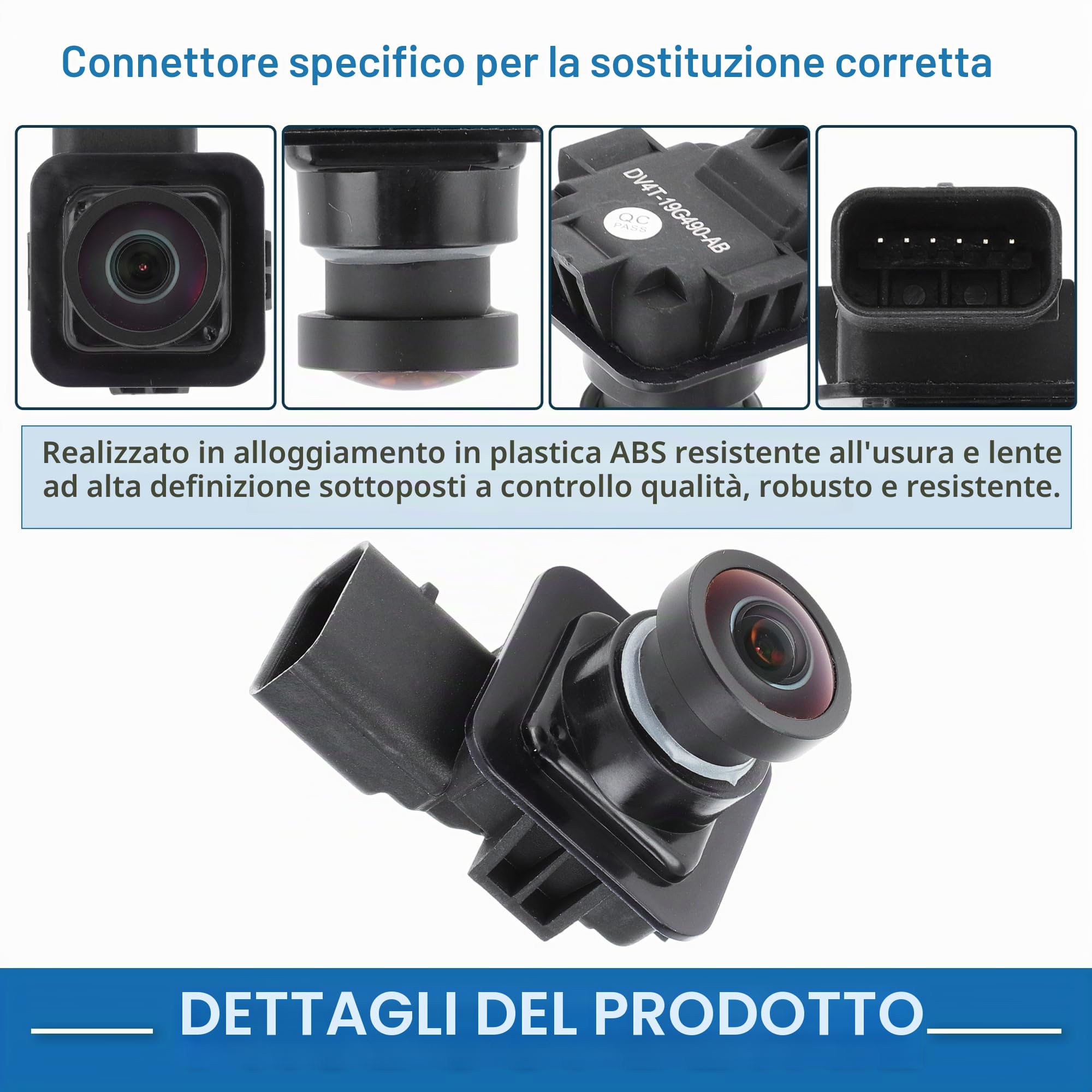 Telecamera Posteriore Per Ford Kuga 13-17 Retrocamera | Per Ford Kuga 2013-2017, Angolo 170°, Visione Notturna, IP68, HD 1920x1080, OE: EV4T-19G490-CA, Tensione 12-24V