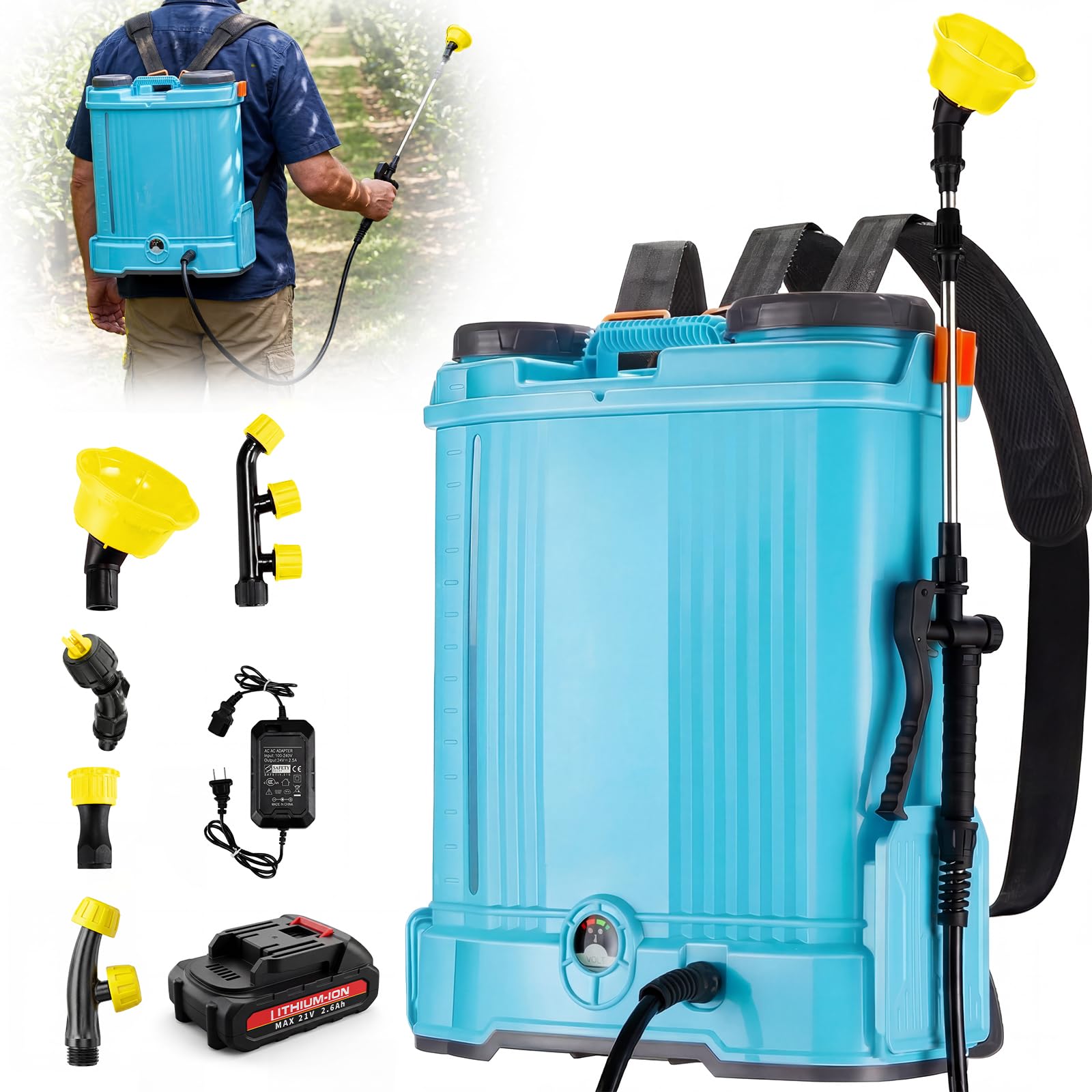 Giardino 16L a Batteria da Spalla 16L, Pompa Irroratrice a Batteria Compatibile con Makita 18V Batterie, Pompa Irroratrice Velocità Regolabile, Ugelli Sostituibili, per Giardino/Prato/Orto