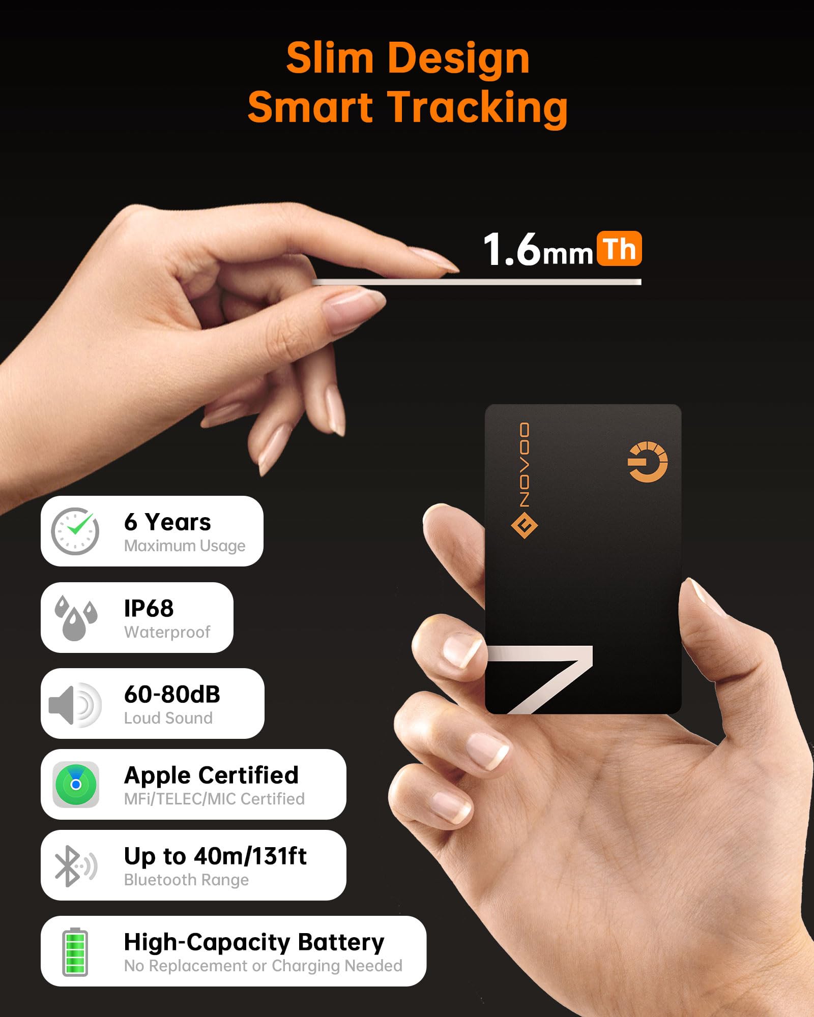 NOVOO Slim SmartCard Wallet Tracker, Air Locator Tag - 1.6mm Thin, 6-Year Battery, IP68 Waterproof, Apple Find My Compatible (iOS Only), Bluetooth GPS Item Finder (1-Pack) — view 2