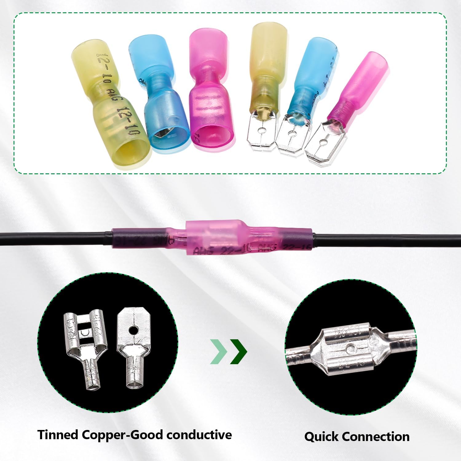 Twidec/230PCS Heat Shrink Spade Connectors Kit 22-10 AWG Female and Male Spade Terminlas Quick Disconnect Connectors Fully Insulated Electrical Wire Crimp Connector
