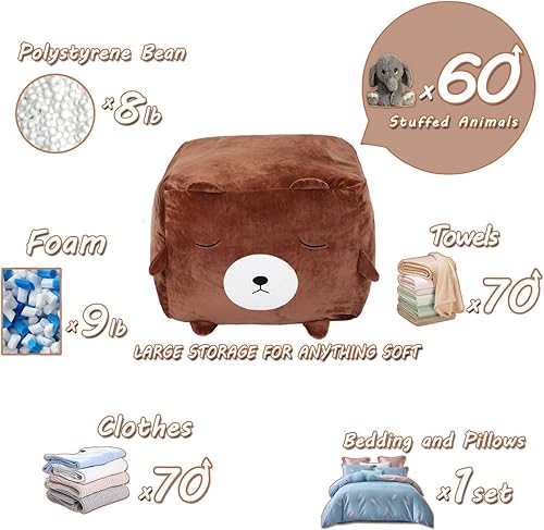 Miniatura 5 de Puf de león fresco para decoración de habitación de niños, puf con cremallera rellenable para organizar juguetes de felpa para niños, tamaño