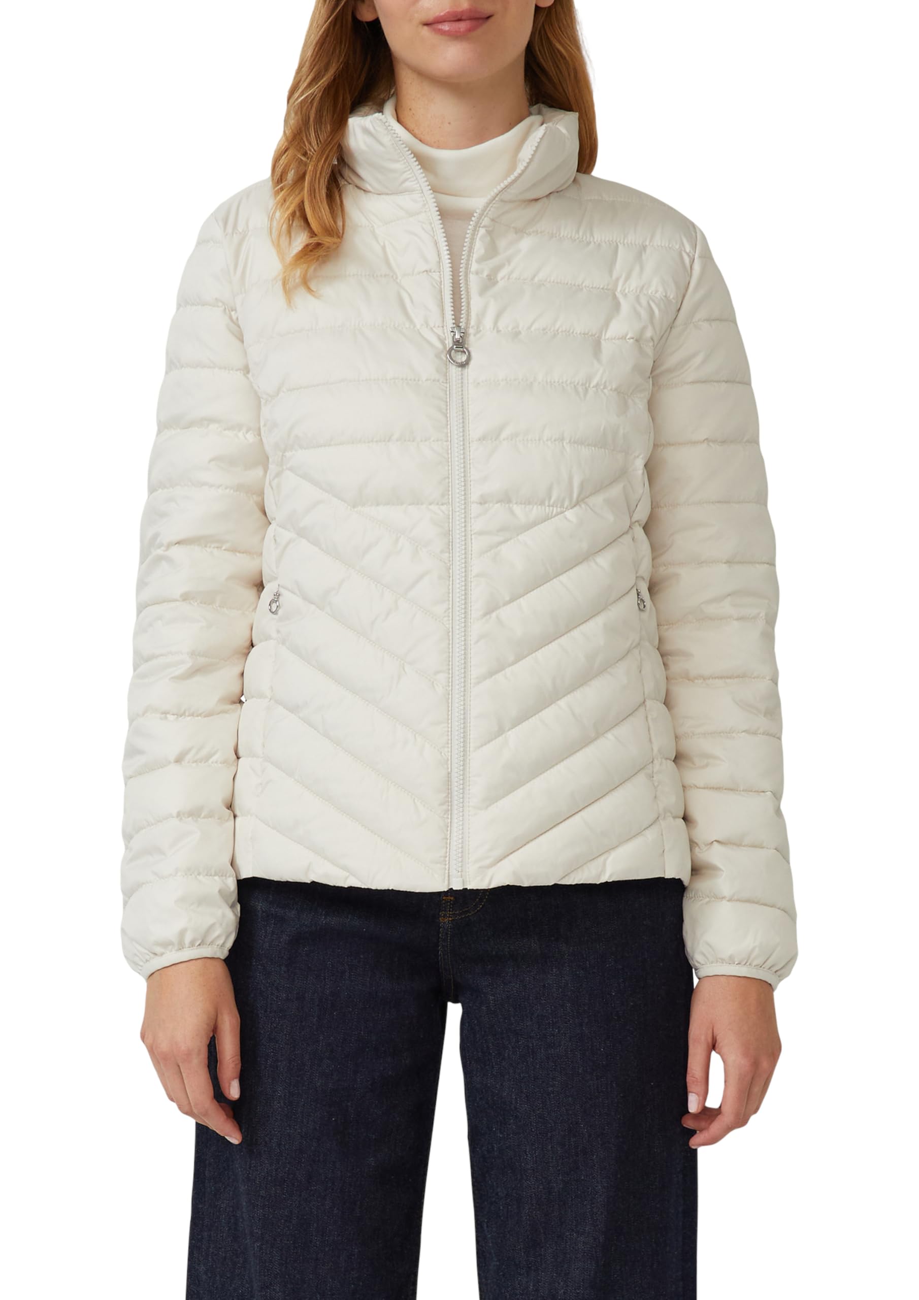 Packbare leichte Steppjacke mit Stehkragen, wollweiß, Größe 46