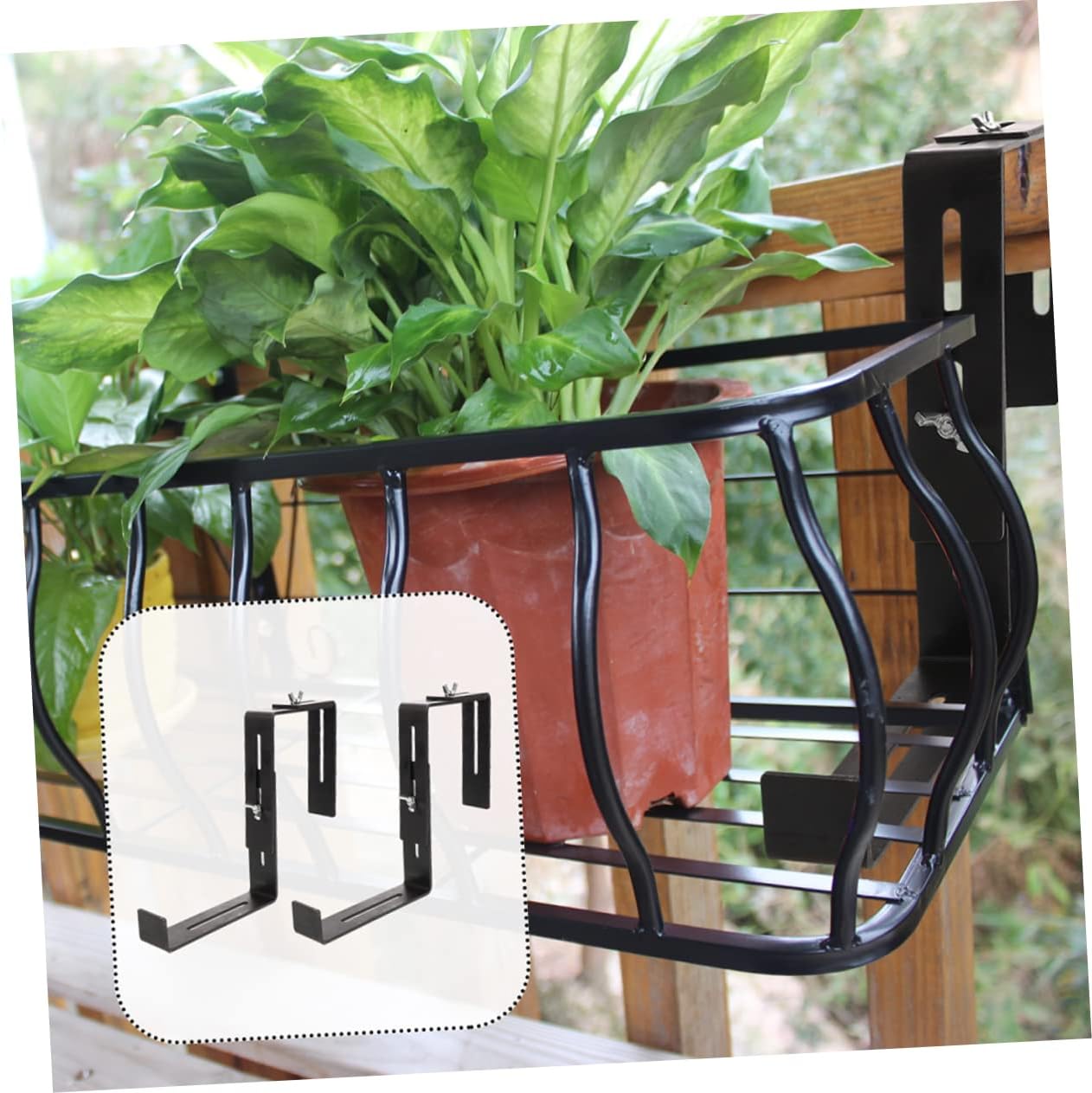 4Pcs Balcony Planter Box Bracket Flower Pot Holder for Railings Decks and Fences Easy to Install Suitable for Planters