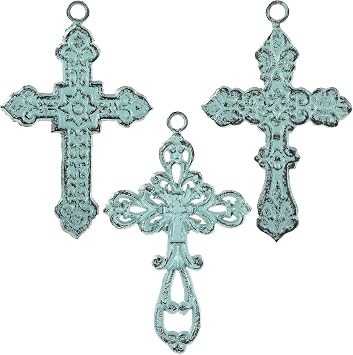 3 PCS Cast Iron Wall Crosses, Metal Decorative Hanging Crosses Wall Decor, Small Antique Floral Religious Cross Wall Art, Cross Decorations for Home Living Room Office Wedding - 4.25" x 6.69"