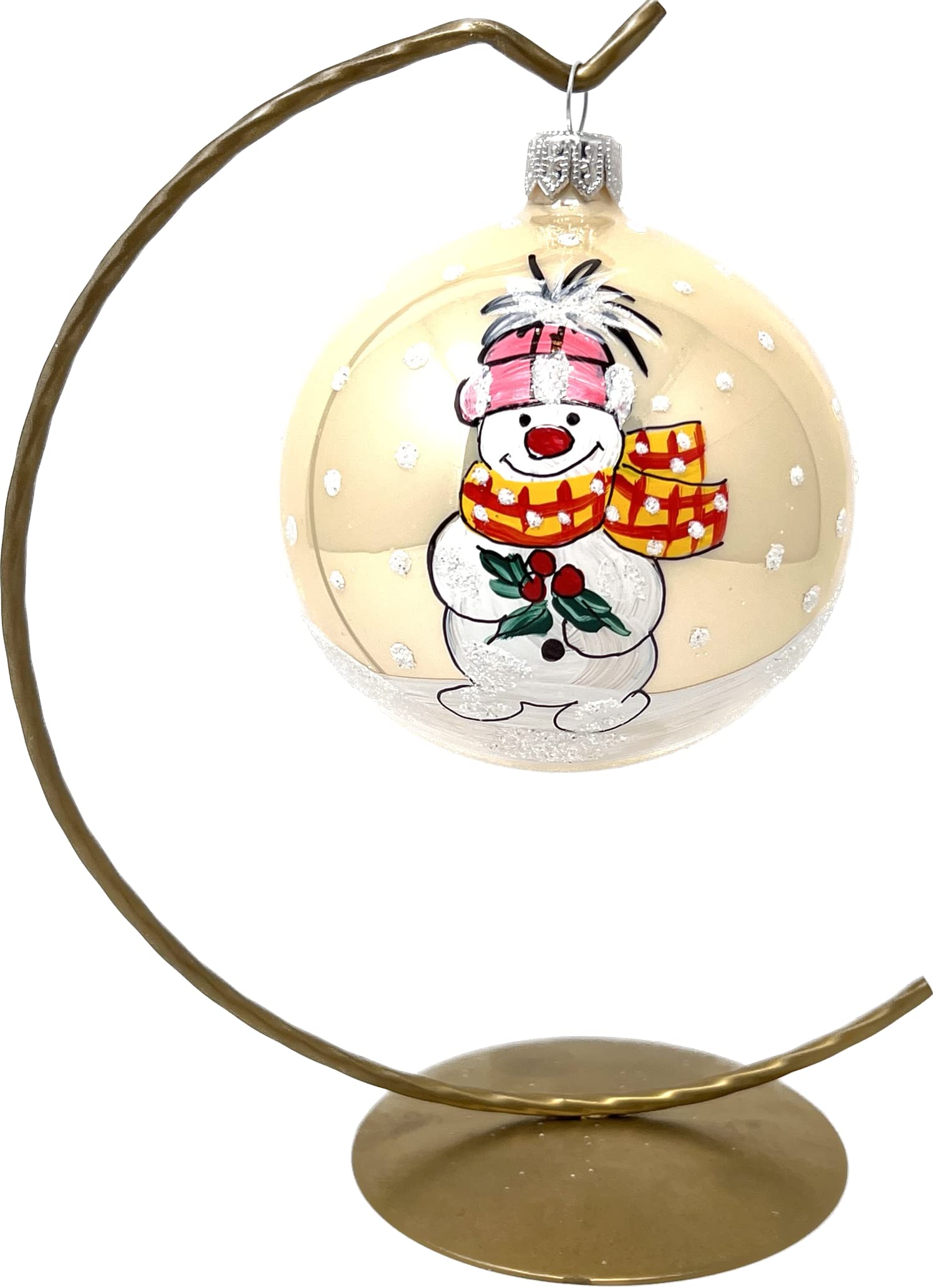 Adorno de Navidad, muñeco de nieve soplado bola de vidrio 3 pulgadas (crema 80 mm)