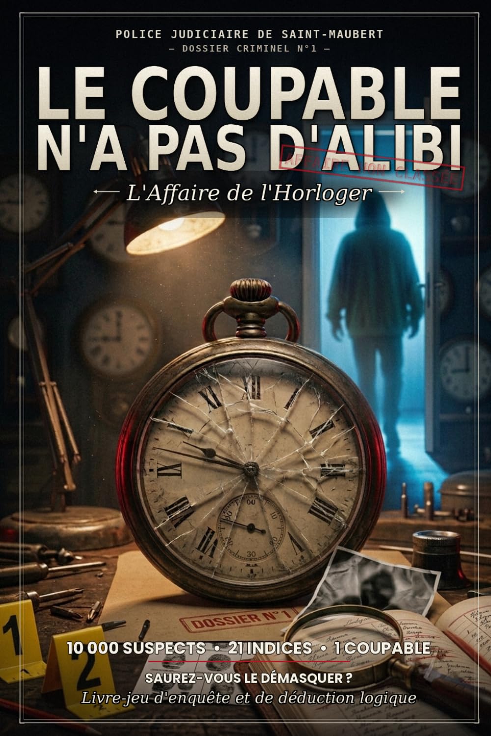 Le coupable n'a pas d'alibi: L'Affaire de l'Horloger — Dossier criminel N°1 : Livre-jeu d'enquête et de déduction logique — 10 000 suspects, 21 indices, 1 coupable
